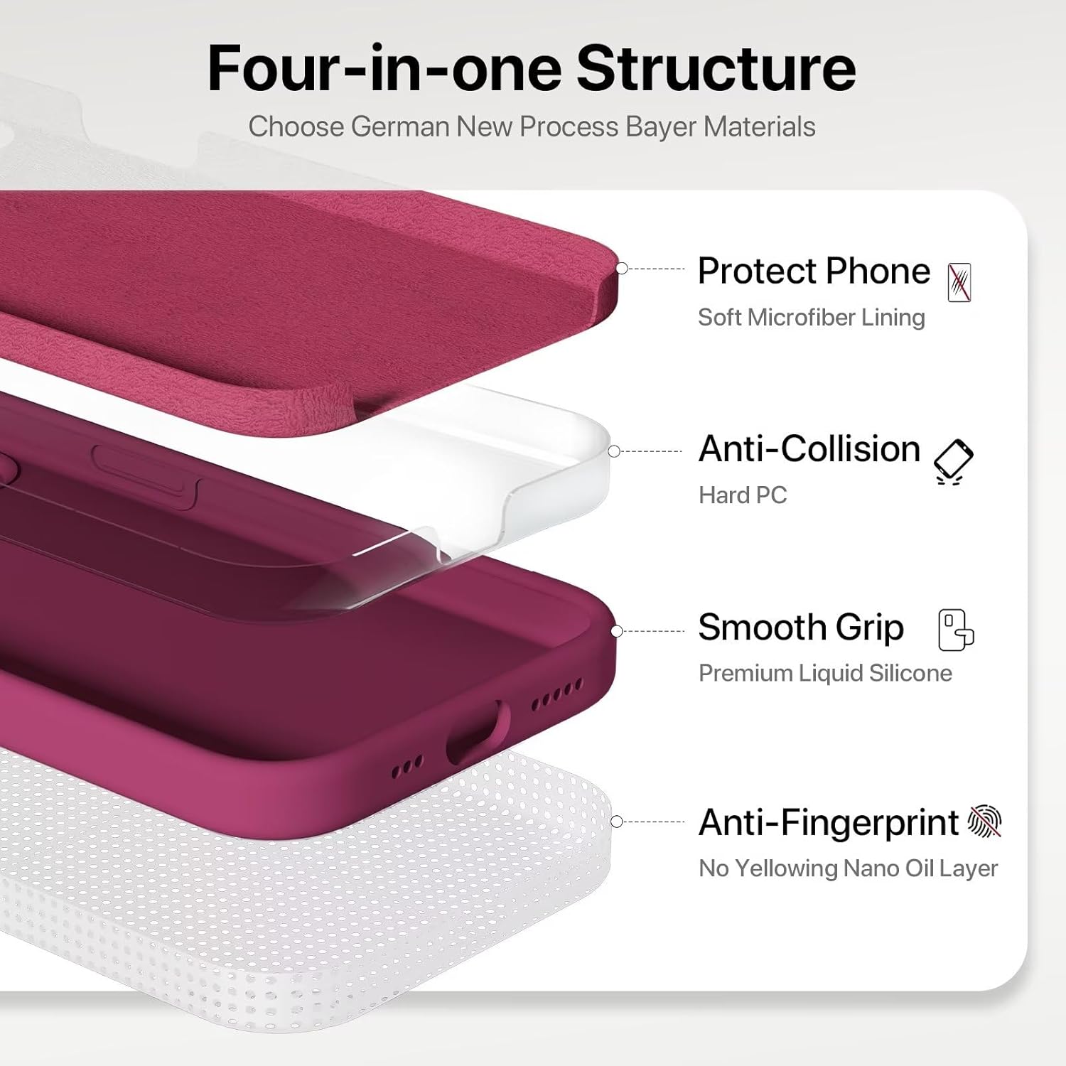 Goodvish Cover Silicone per iPhone 15 6.1" - Vino Rosso - immagine 4