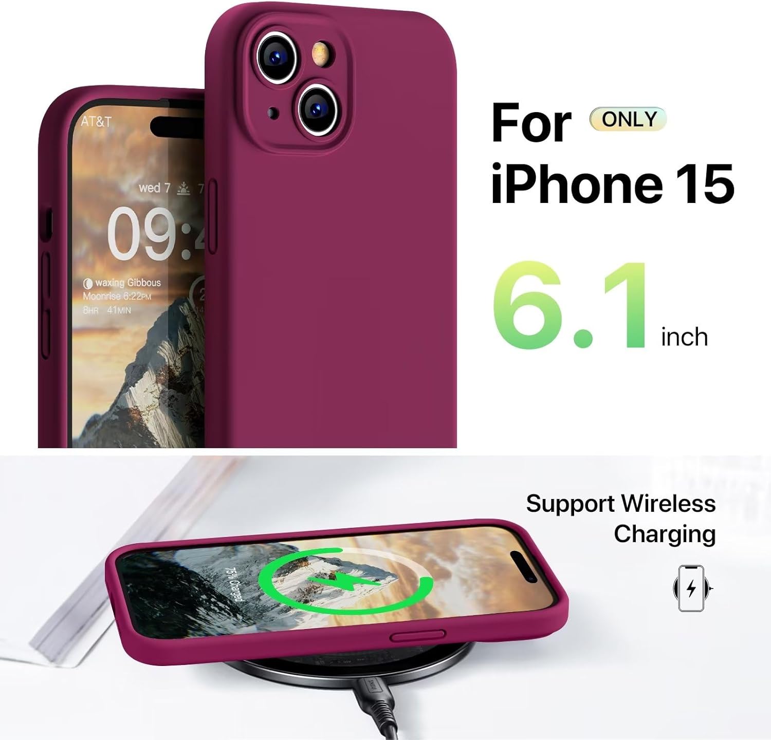Goodvish Cover Silicone per iPhone 15 6.1" - Vino Rosso - immagine 6
