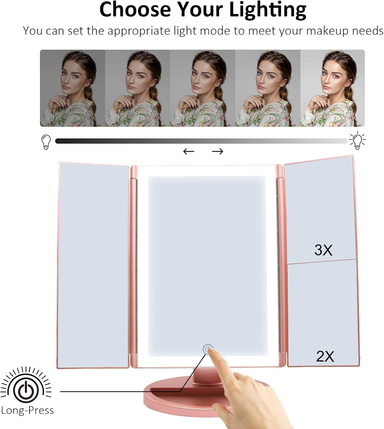 Weily Specchio Trucco con Luci LED Tri-Fold - immagine 2