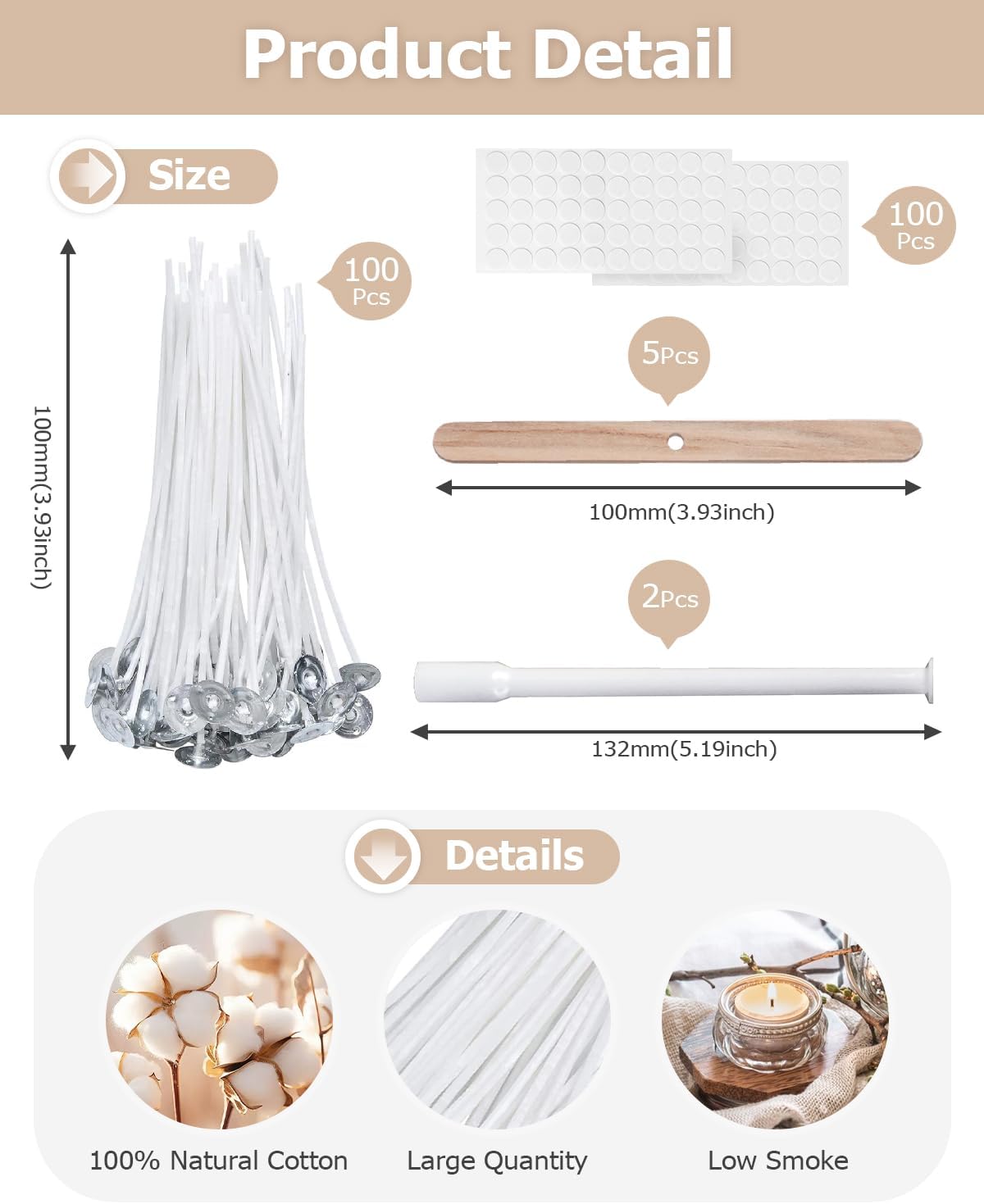 Vabneer Stoppini per Candele in Cotone Naturale 10cm - immagine 2