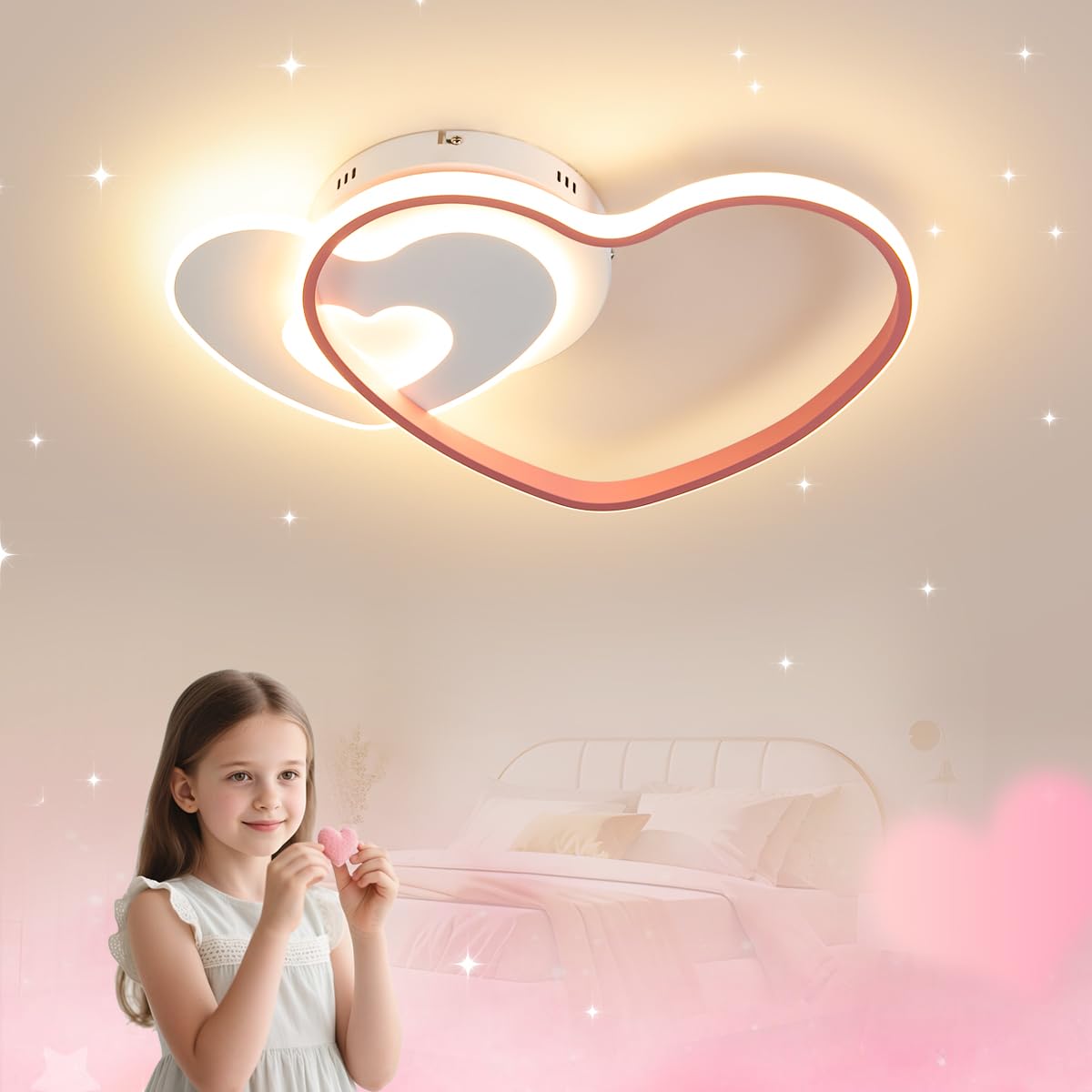 Lampada Soffitto LED Moderna a Cuore 36W, Rosa
