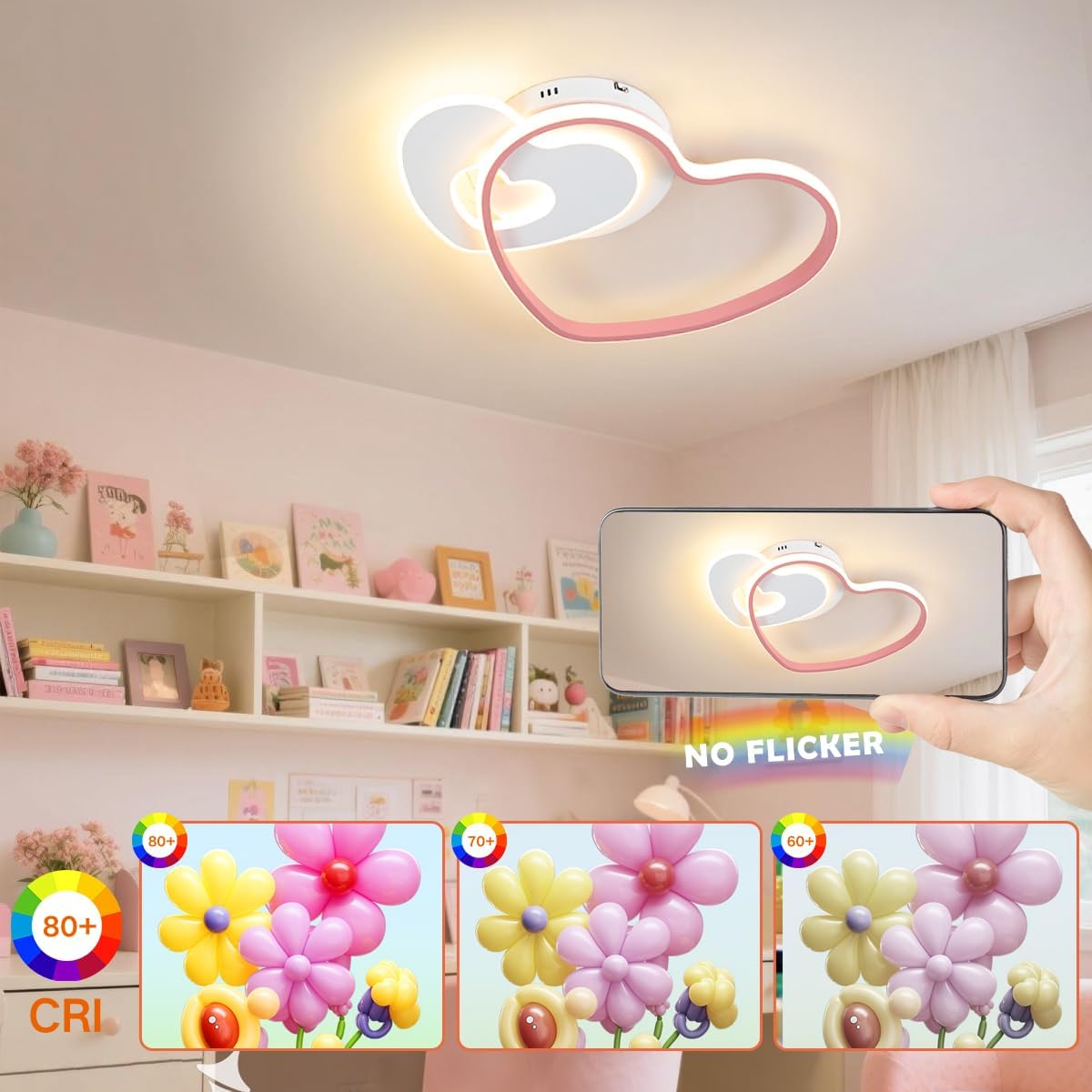 Lampada Soffitto LED Moderna a Cuore 36W, Rosa - immagine 3