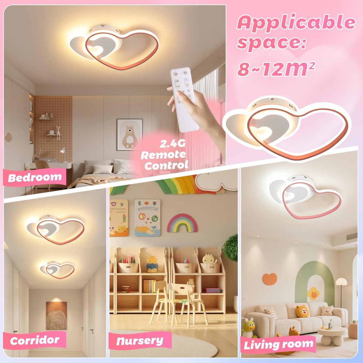 Lampada Soffitto LED Moderna a Cuore 36W, Rosa - immagine 4