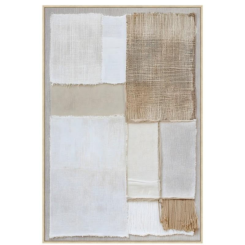 DRW Quadro tela astratta con cornice in legno bianco e grigio 80 x 120 x 3,5 cm