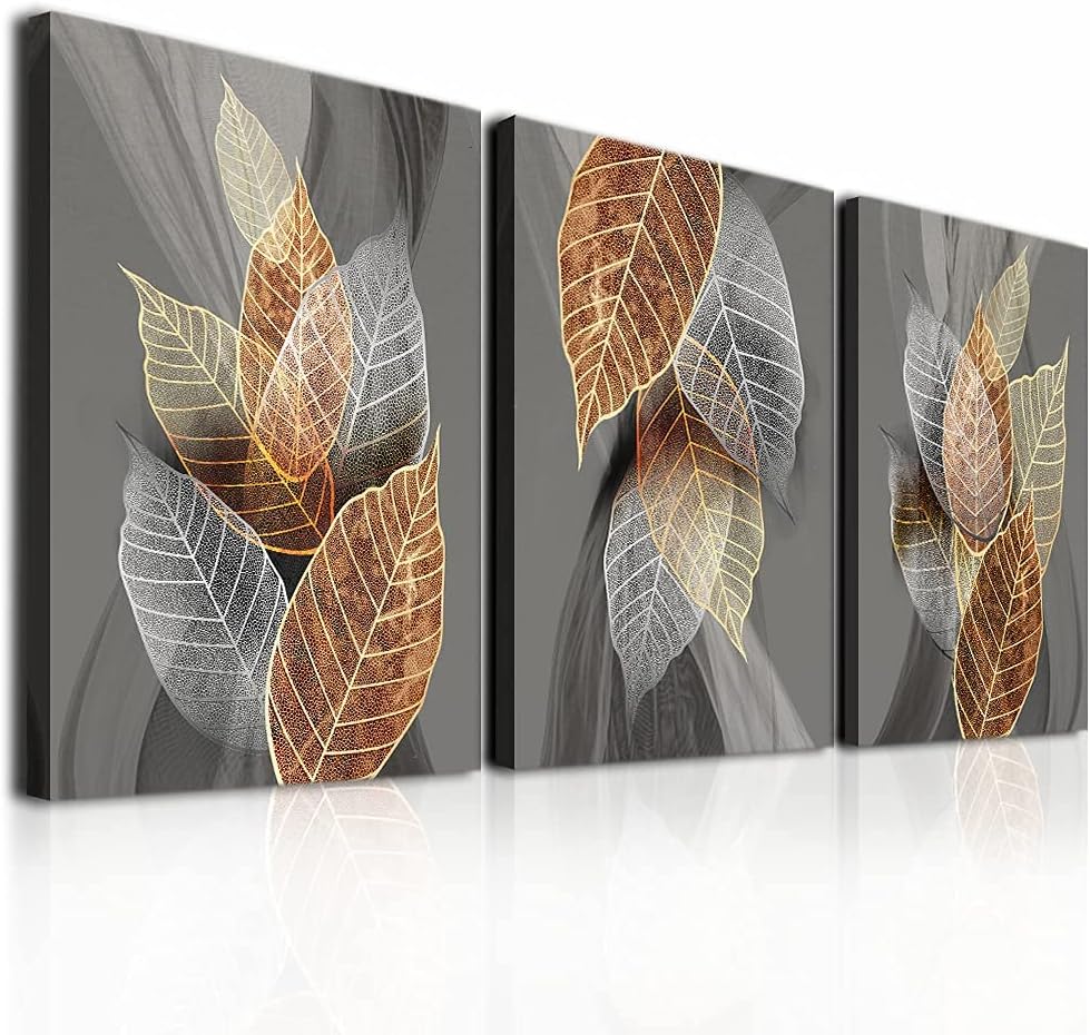 Hyidecorart Quadri Moderni 3 Pezzi - Natura Piante Oro