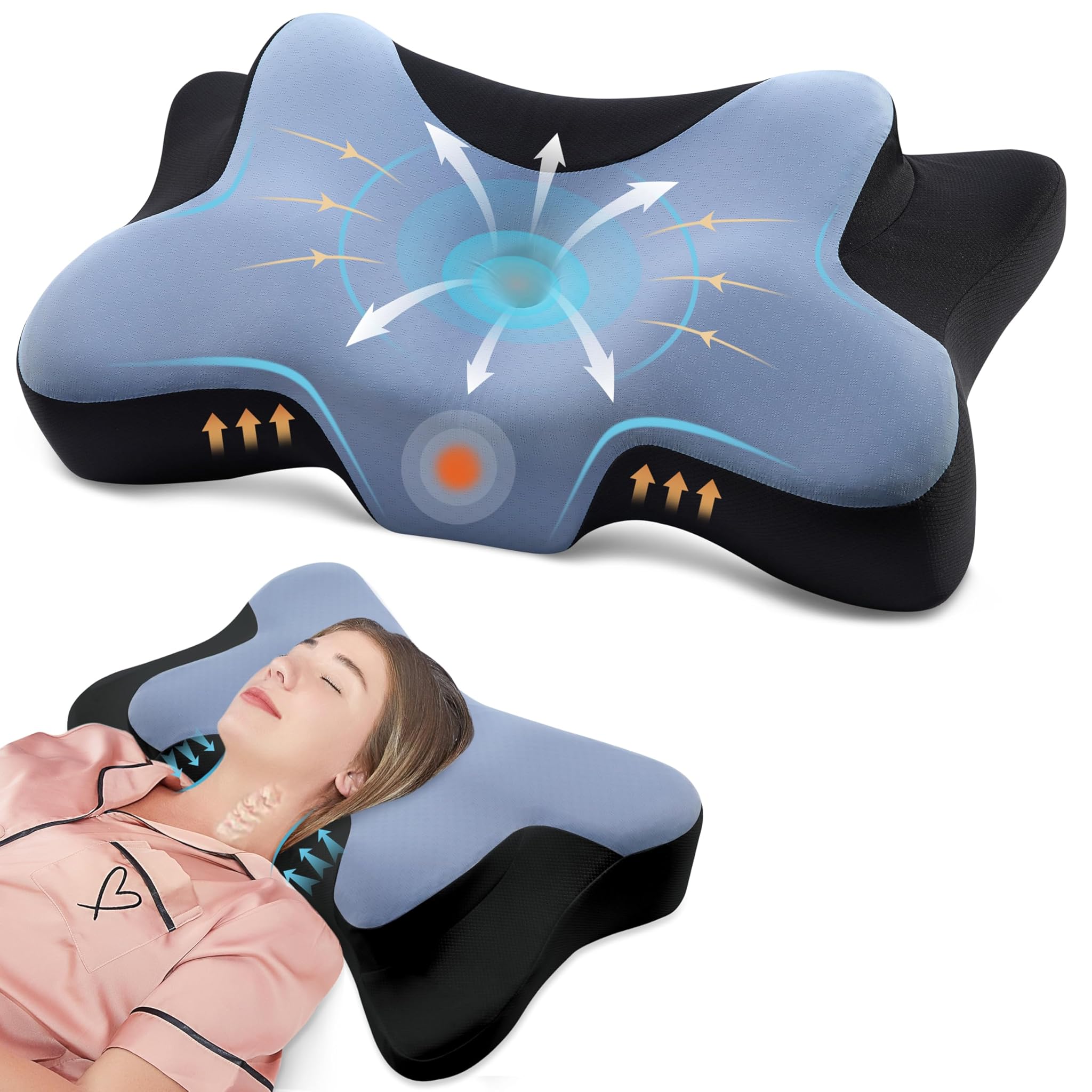 Donama Cuscino Cervicale Ergonomico, Blu Nero