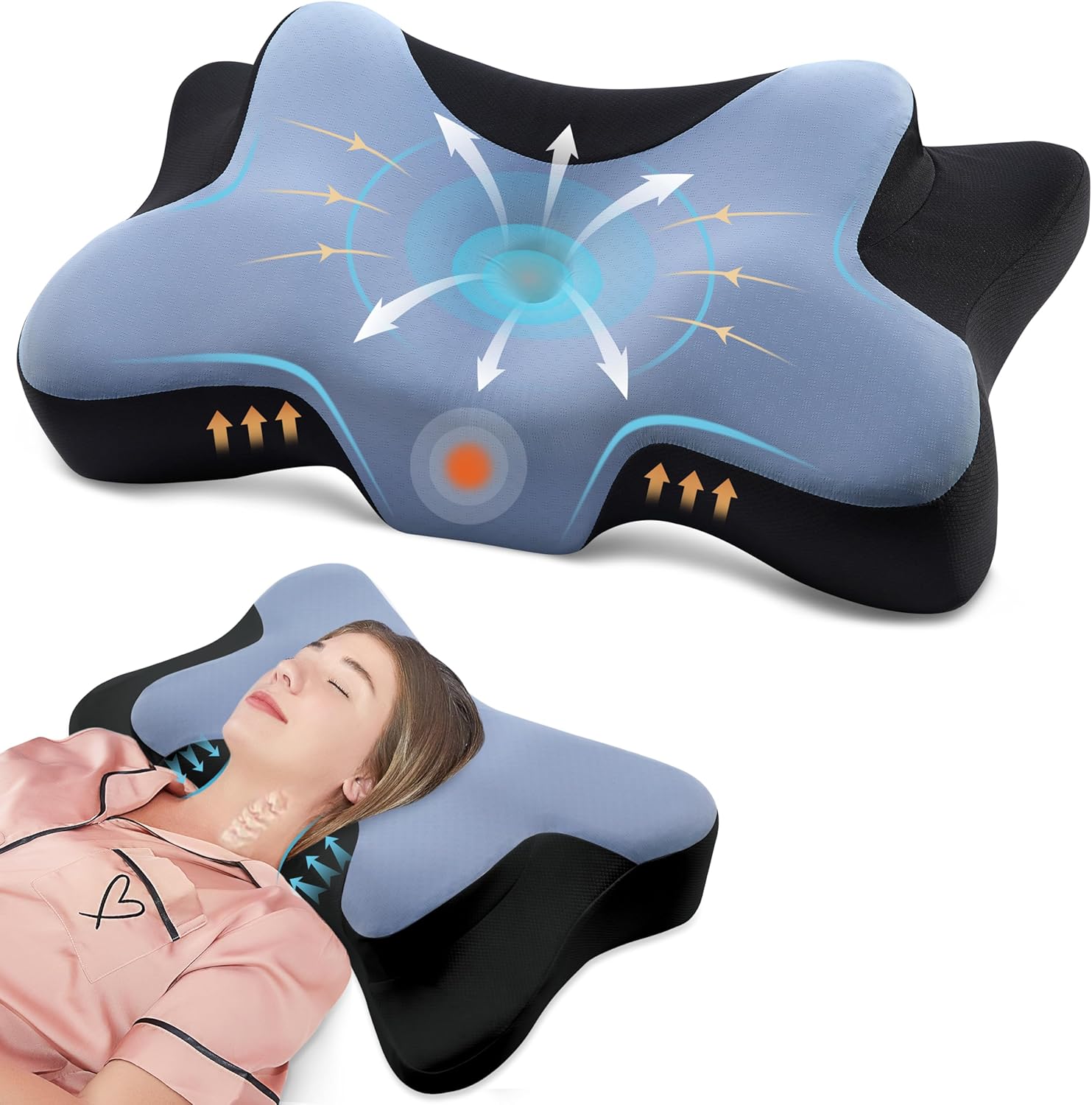 Donama Cuscino Cervicale Ergonomico, Blu Nero - immagine 1