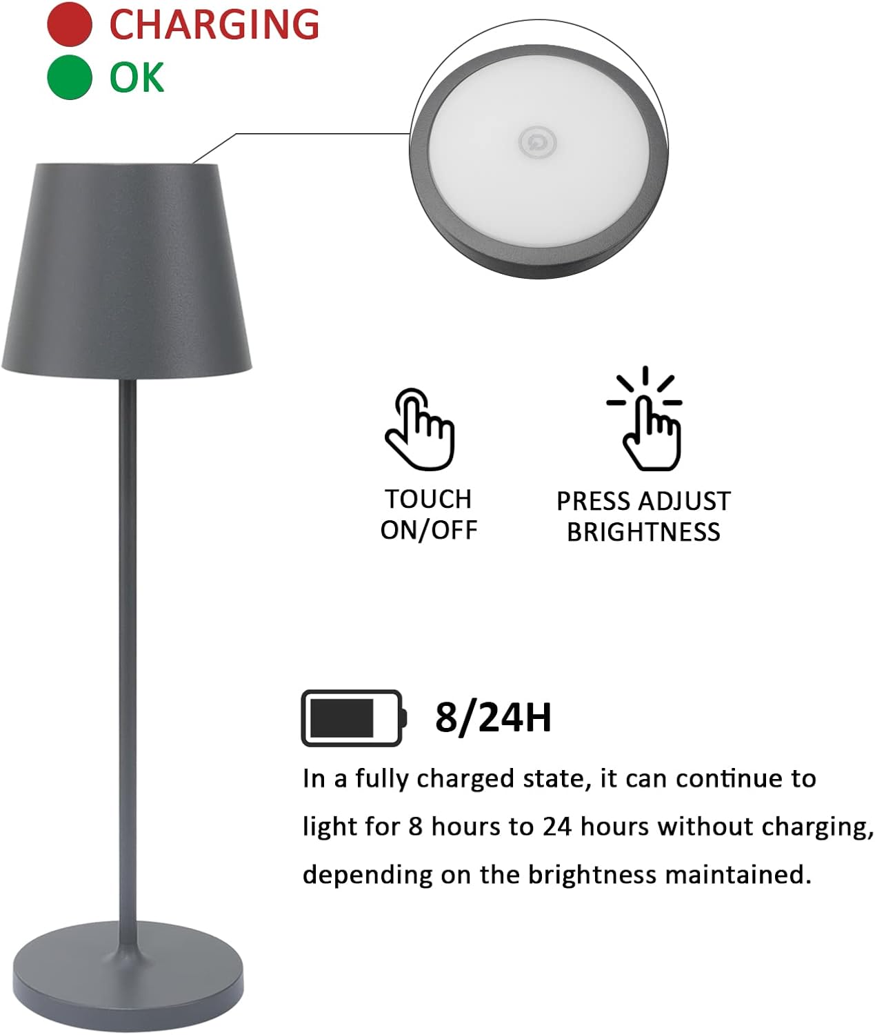 K-Bright Lampada LED Dimmerabile da Tavolo Ricaricabile - immagine 4