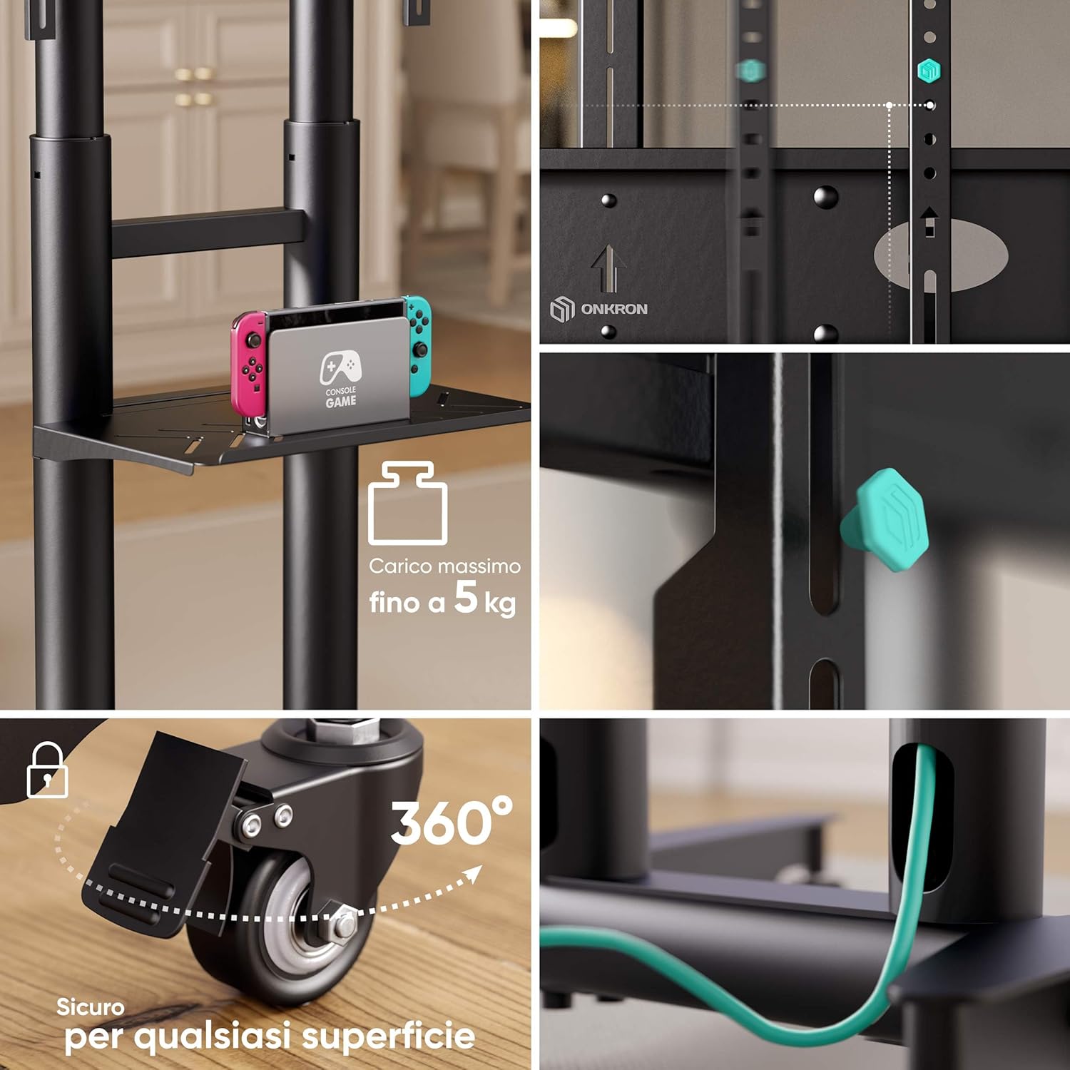 Onkron Supporto Piedistallo TV da 32" a 75" Nero - immagine 5