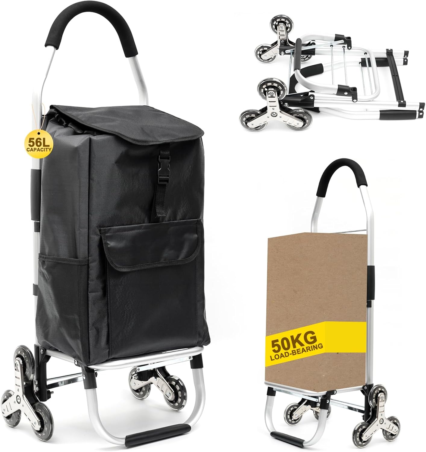 Trolley Pieghevole per la Spesa con Ruote in Gomma 56L