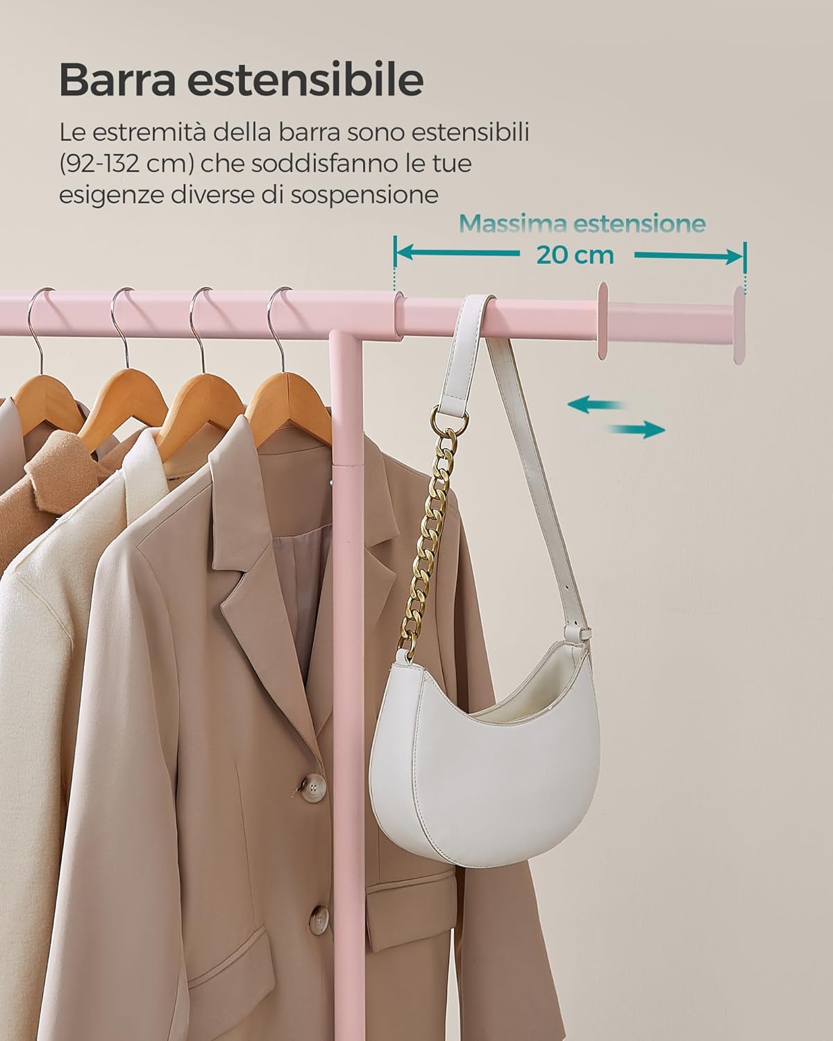 Songmics Stand Appendiabiti con Ruote, Rosa Pastello - immagine 3