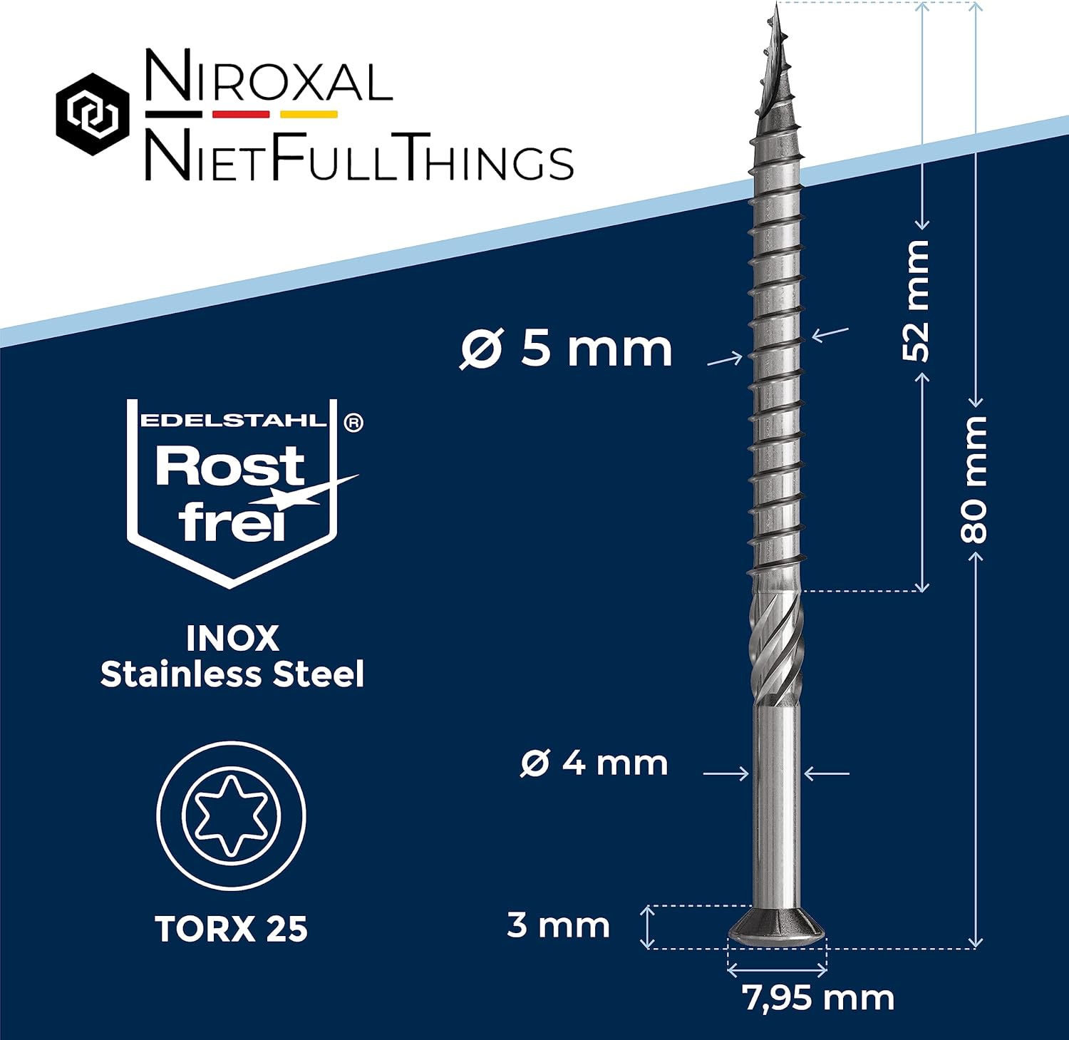 Vite da Terrazza Inox TORX Testa Lente 5x80mm (800 pezzi) - immagine 2