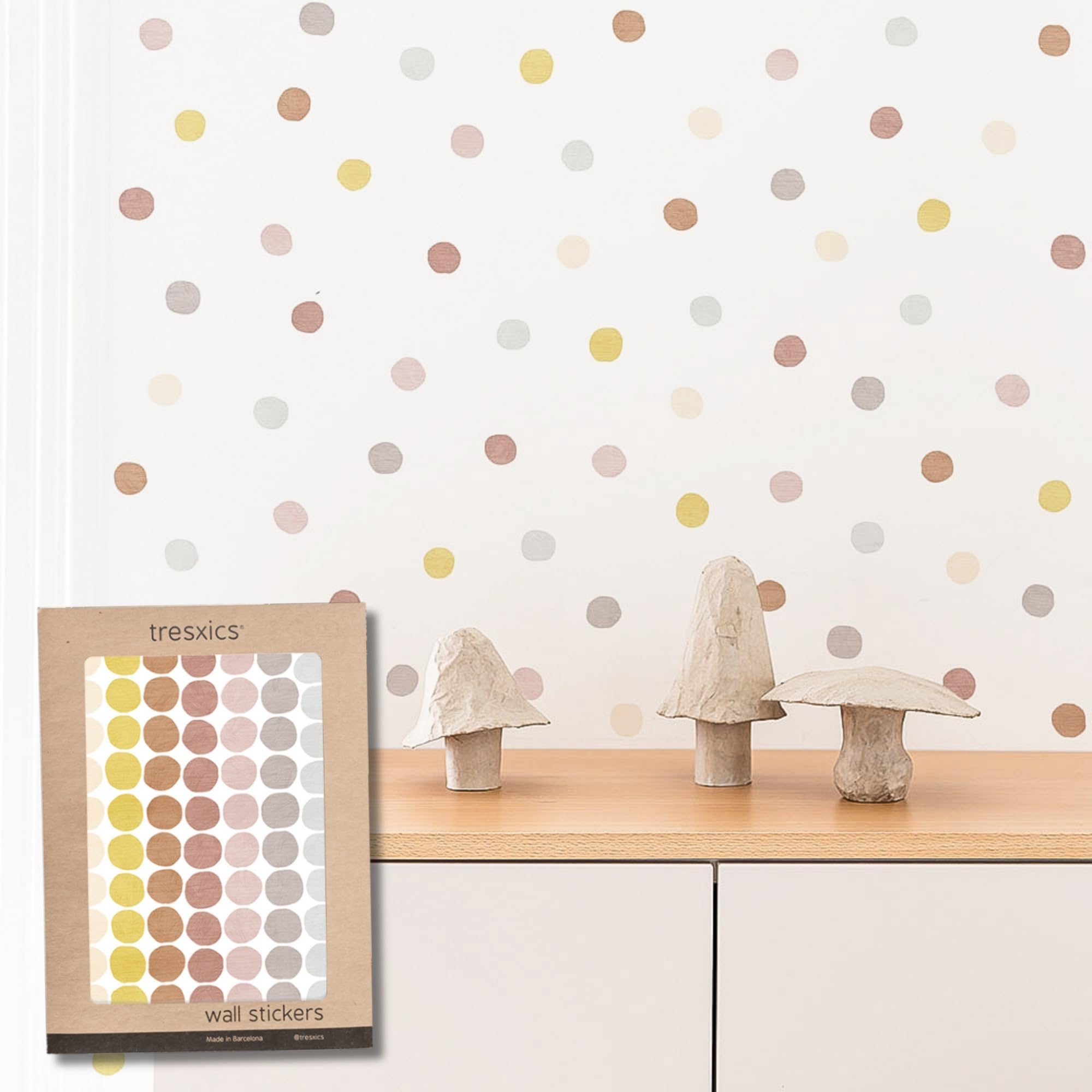 Tresxics Adesivi Murali Bambini Matita Pois (140 pz), Rosa