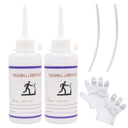 Tapis roulant olio 180 ml, facile da applicare, per tapis roulant e attrezzature sportive, per ingranaggi, cerniere e funi, forma uno strato protettivo resistente, tubi lunghi 20 cm x 2 + 50 guanti