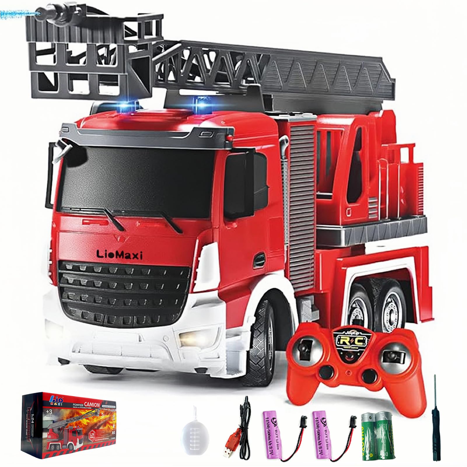 LioMaxi Camion Pompieri Telecomandato 1:24, Rosso