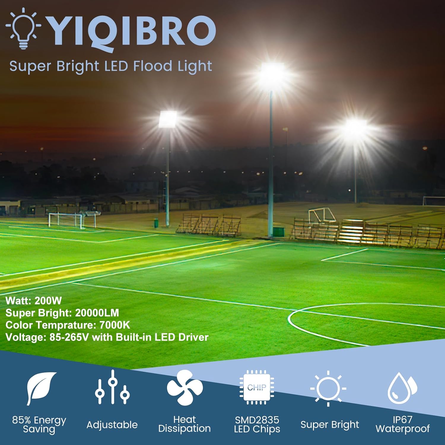 Faretto LED da Esterno 200W 2 Pezzi IP67 7000K - immagine 2