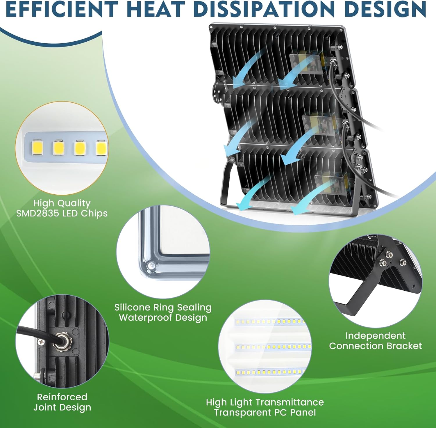 Faretto LED da Esterno 200W 2 Pezzi IP67 7000K - immagine 4