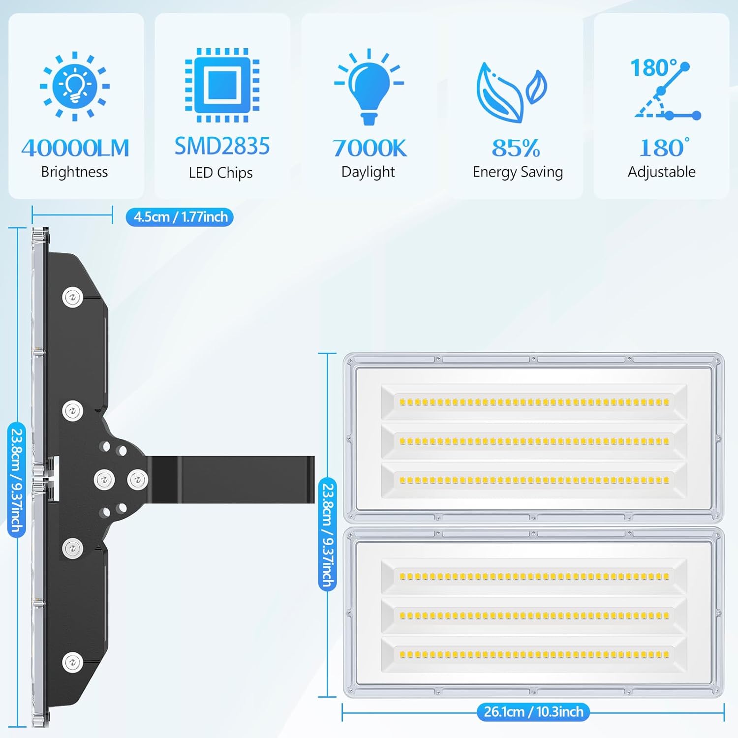 Faretto LED da Esterno 200W 2 Pezzi IP67 7000K - immagine 5
