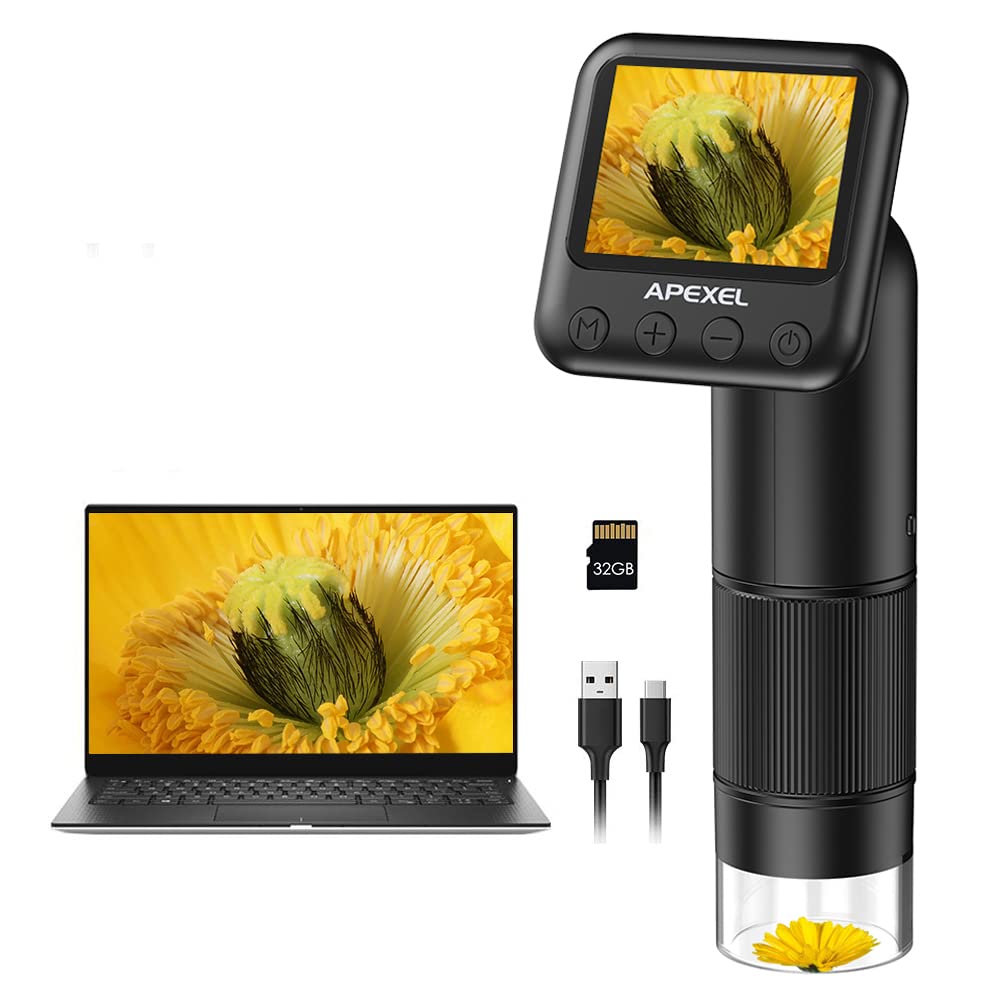 Apexel Microscope Tascabile 800X con Schermo LC