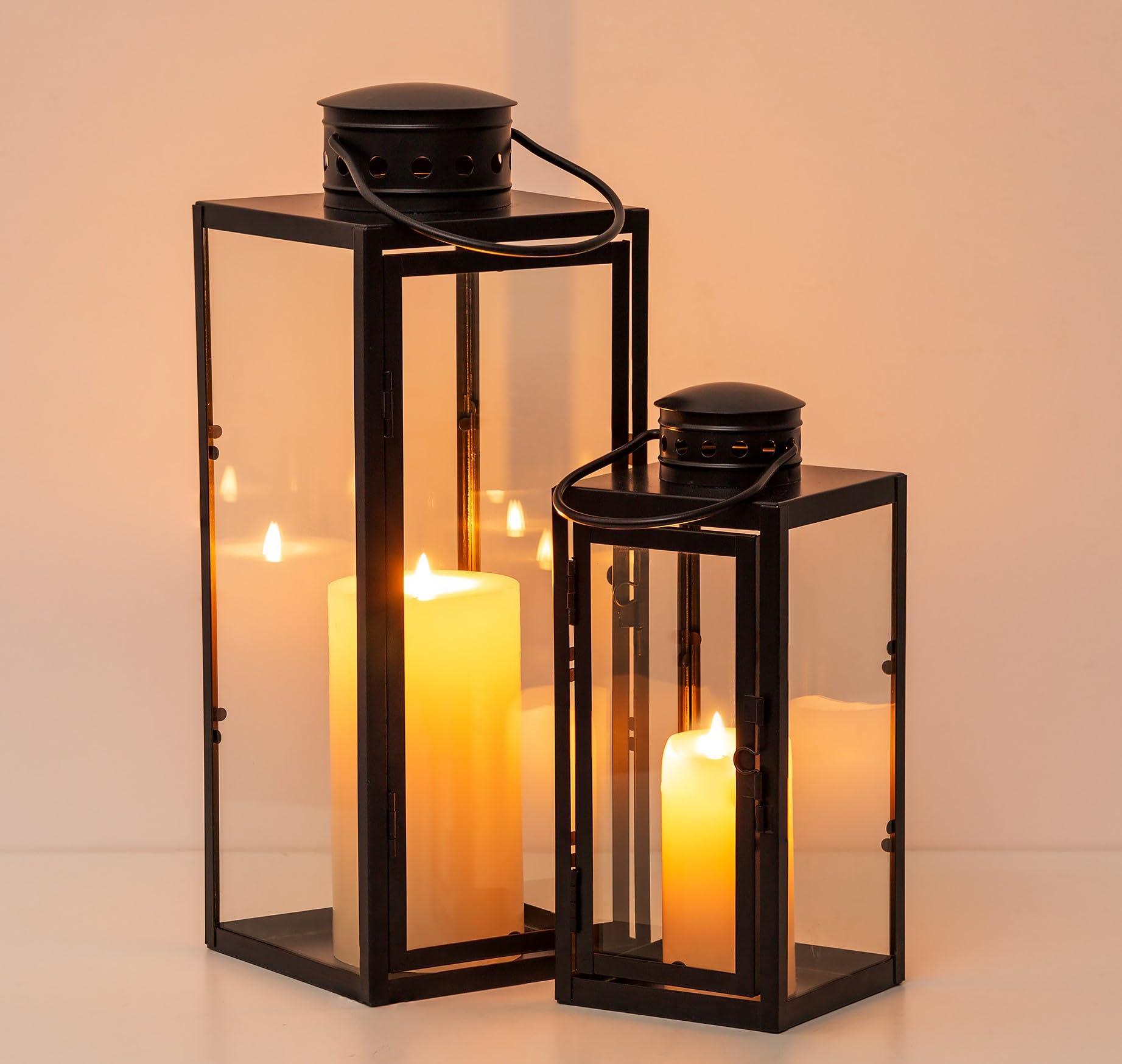 Nuptio Lanterna per Candele da Esterno 35cm&24cm, Nero