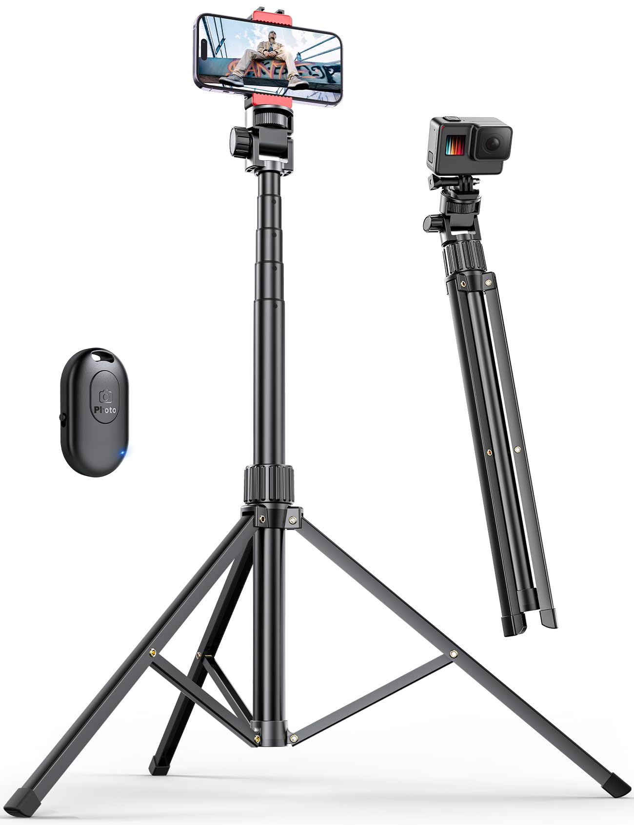 180cm Treppiede Smartphone, Stabile & Estensibile Treppiedi Cellulare con Telecomando Senza Fili e Supporto Telefonico, Compatibile con iPhone, Smartphone.
