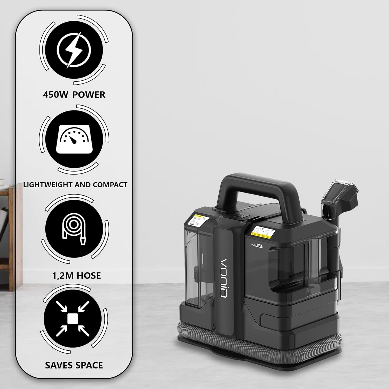 Vonia Lavatappeti Portatile 450W, Nero - immagine 2