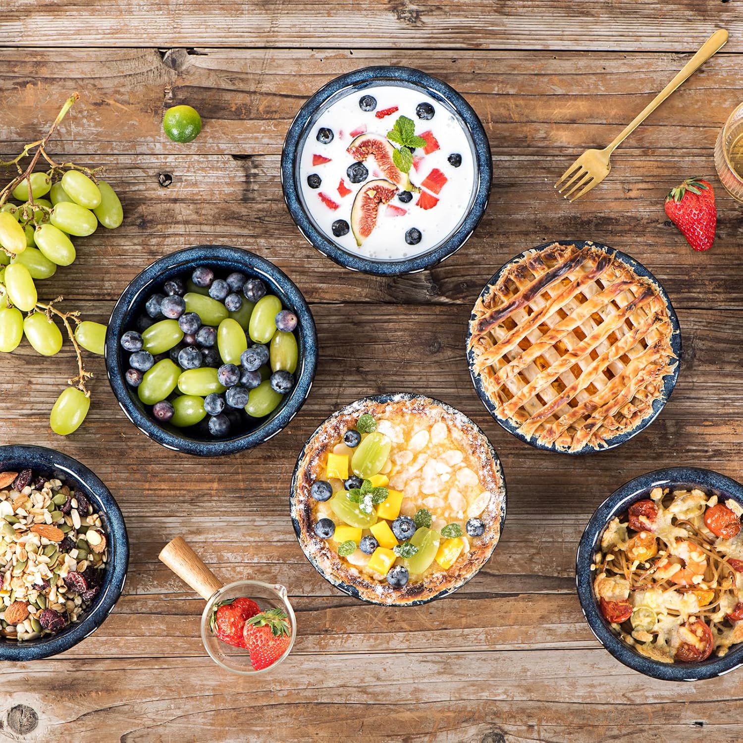 Vicrays Teglia in Ceramica Rotonda 14 cm Set da 6, Blu - immagine 6