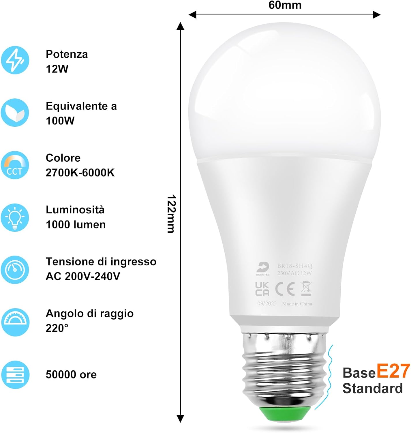 Dusktec Lampadine LED Alexa E27 12W Smart Bluetooth (2 Pezzi) - immagine 6