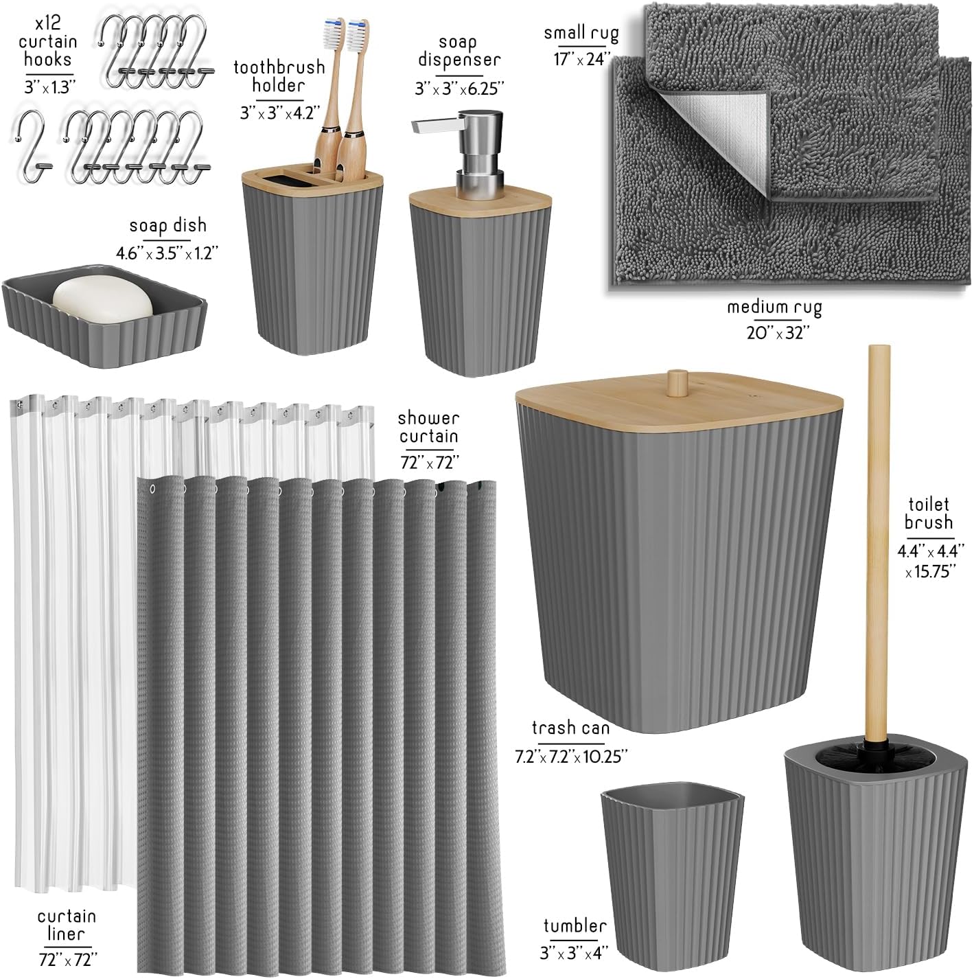 Clara Clark - Set Accessori Bagno 22 Pezzi, Grigio - immagine 2