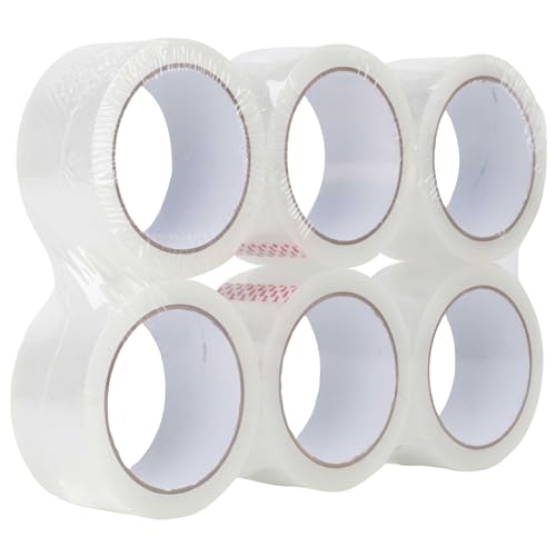 Fousenuk 6 Rotoli Nastro Imballaggio, Nastro Adesivo Imballaggio 48mmx66m Trasparente, Nastro Perpacchi, Nastro Adesiv Trasparente, Nastro da Imballaggio Resistente, per Cartone Imballaggio e Pacchi