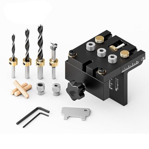 Hyuceng Guida di Posizionamento 6/8/10/15 mm 3 in 1 Kit di Utensili Guida per Trapano Regolatile Dima per Spinatura Legno con 5 Fori Perforazione per Localizzatore per Fori Tascabili per Carpenteria