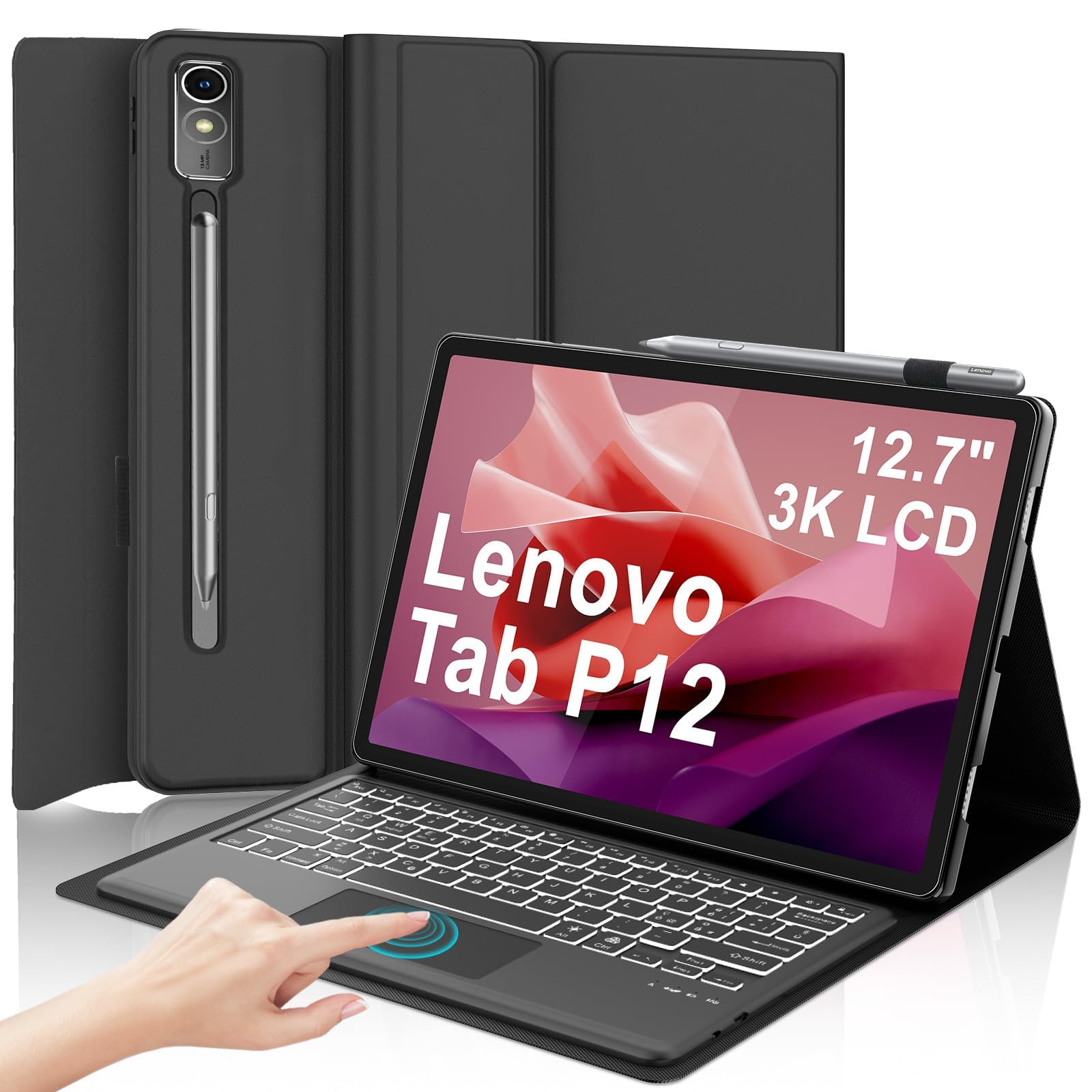 Iveoppe Tastiera per Lenovo Tab P12 12.7" 2023 con Touchpad, Nero