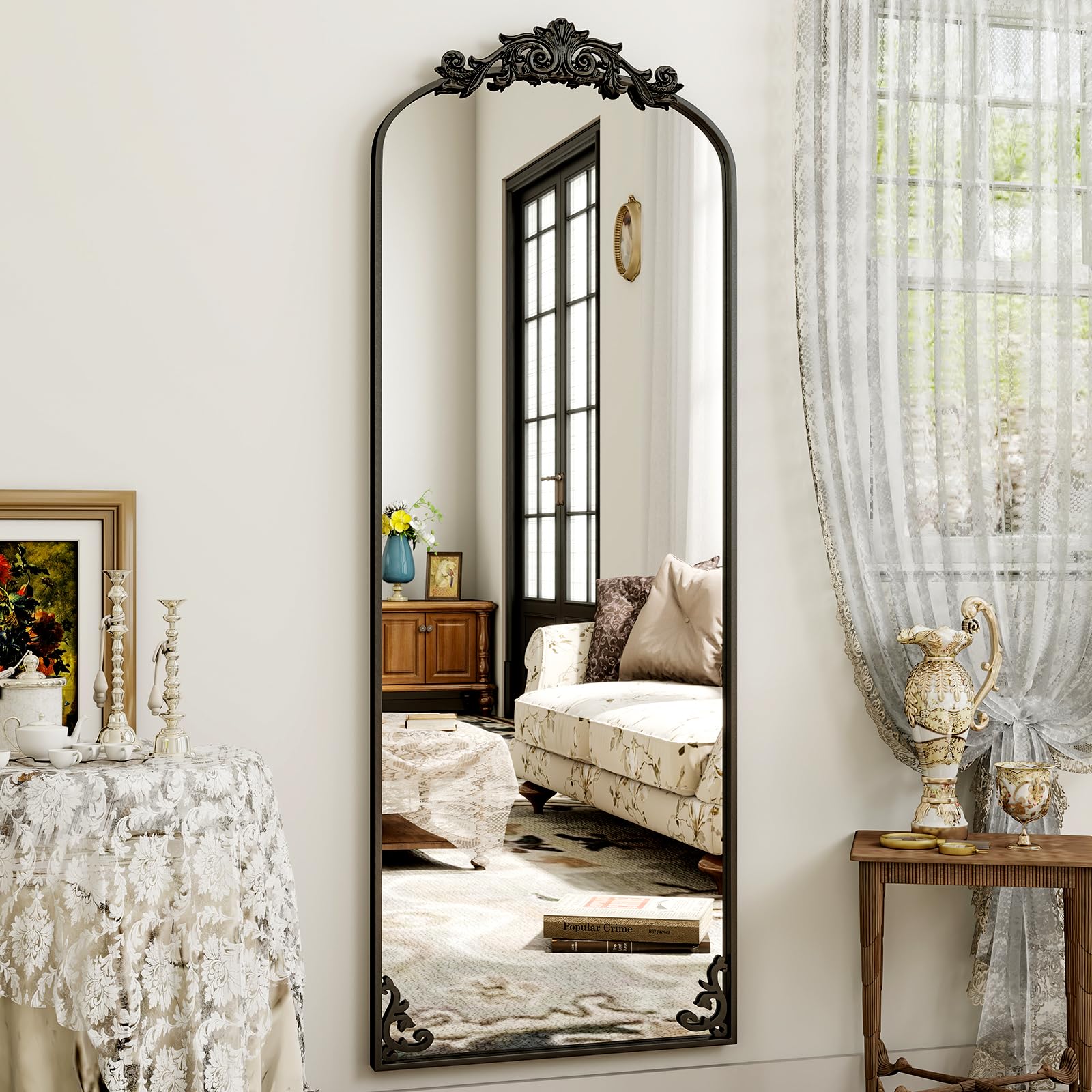 Koonmi Specchio da Pavimento Vintage Curvo 76x165 cm, Nero