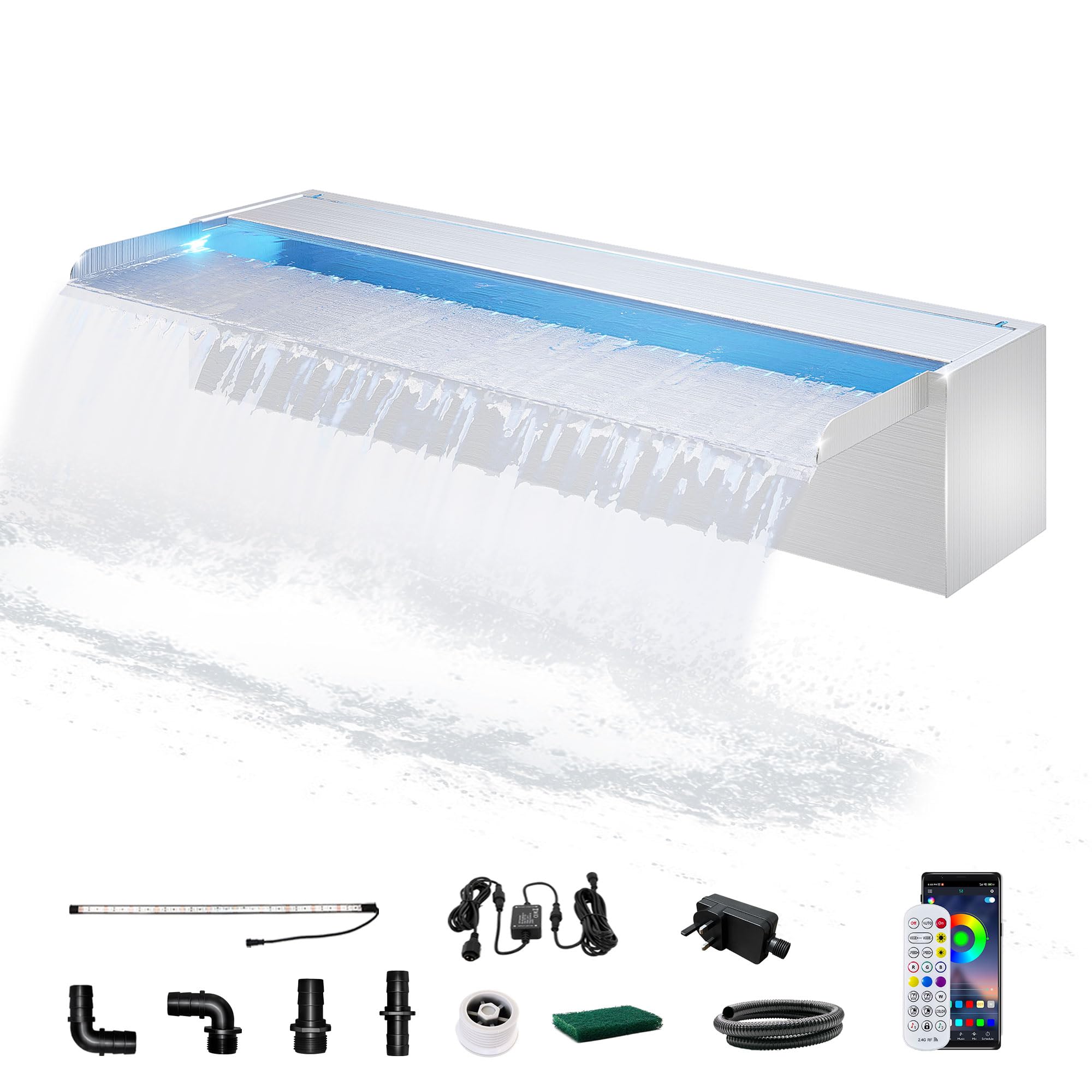 Longrun Cascata per Laghetto 60cm con Pompa e LED