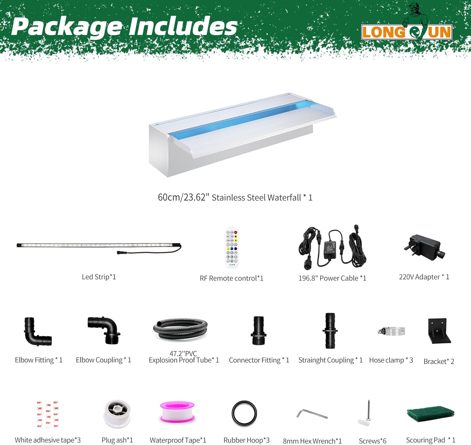 Longrun Cascata per Laghetto 60cm con Pompa e LED - immagine 5