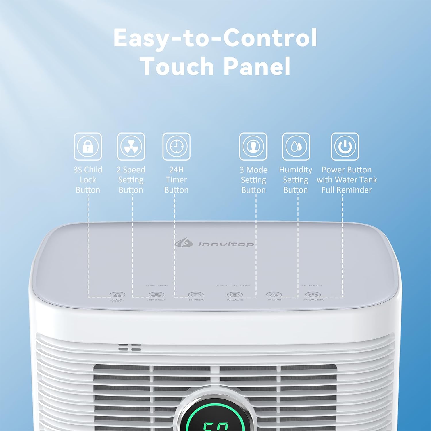 Innvitop Deumidificatore Casa Muffa 12L/24h con Display Digitale - immagine 6