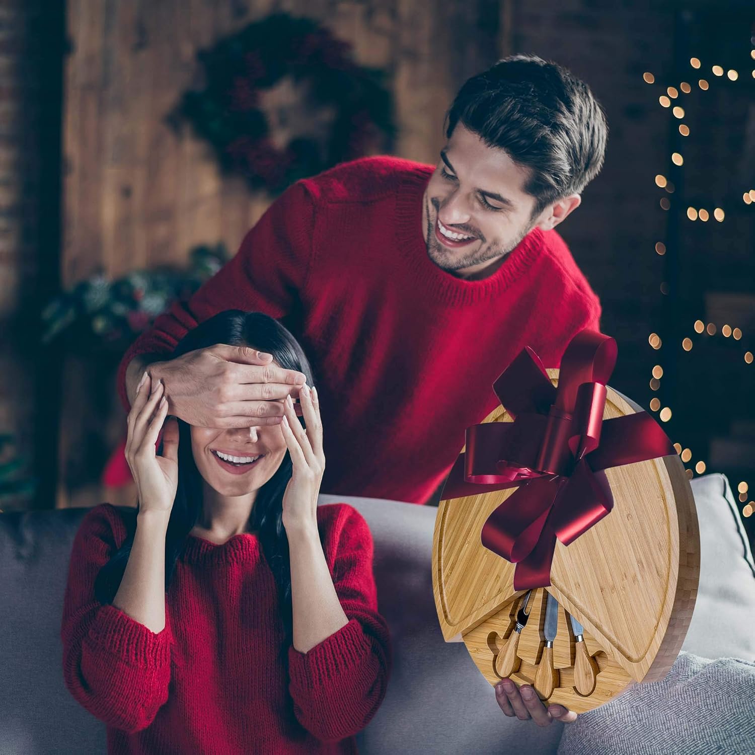 Tagliere per Formaggi e Set Coltelli in Bamboo 37cm - immagine 2