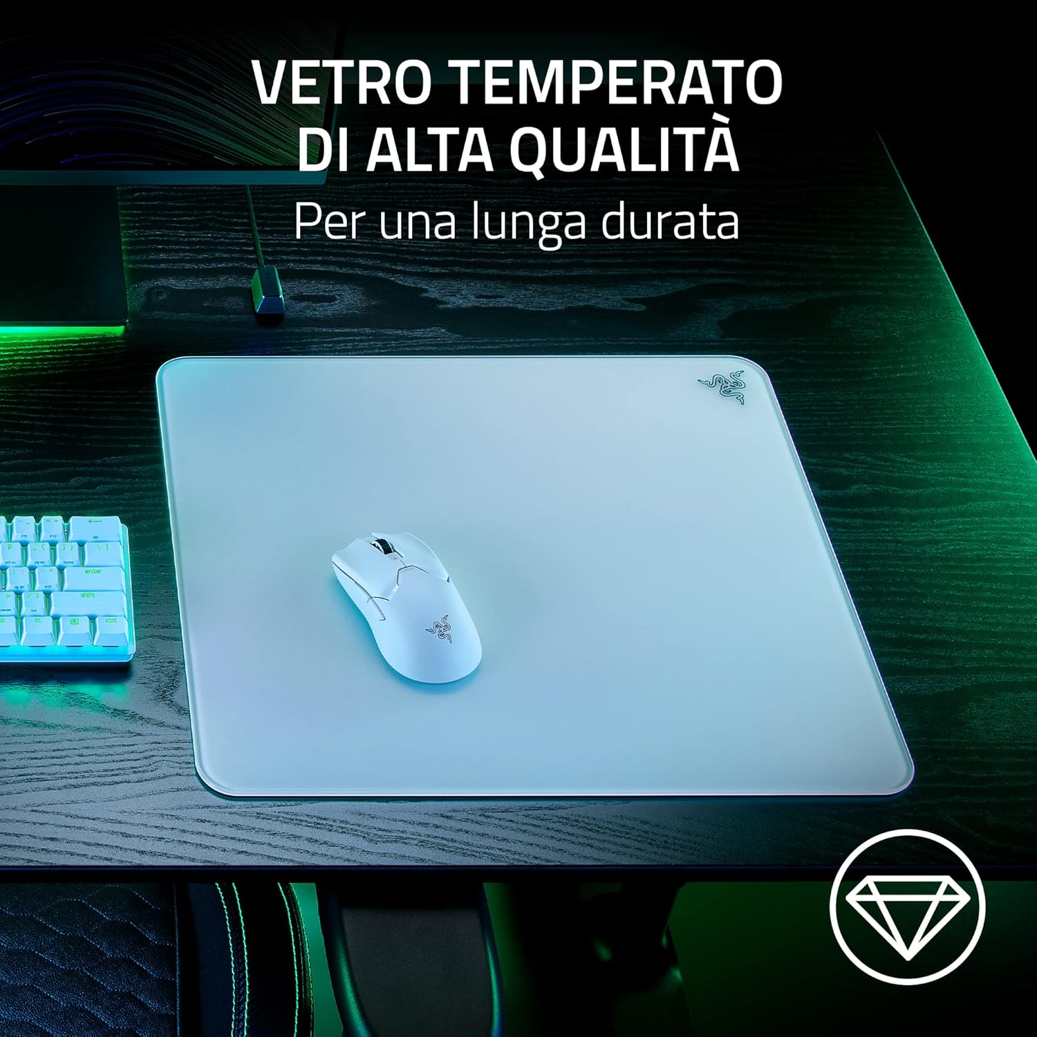 Razer Atlas - Tappetino per Mouse in Vetro, Bianco - immagine 2