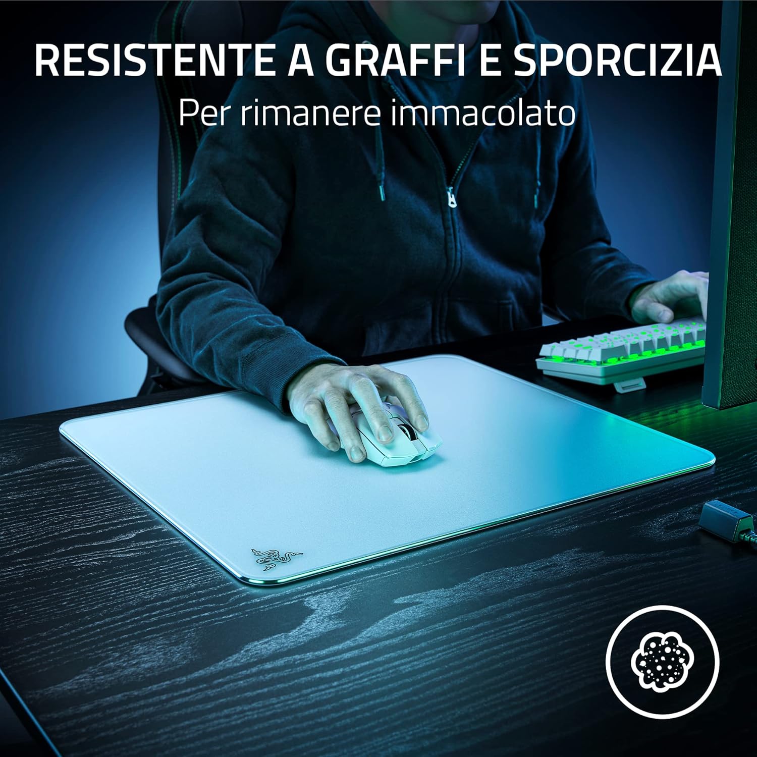 Razer Atlas - Tappetino per Mouse in Vetro, Bianco - immagine 5