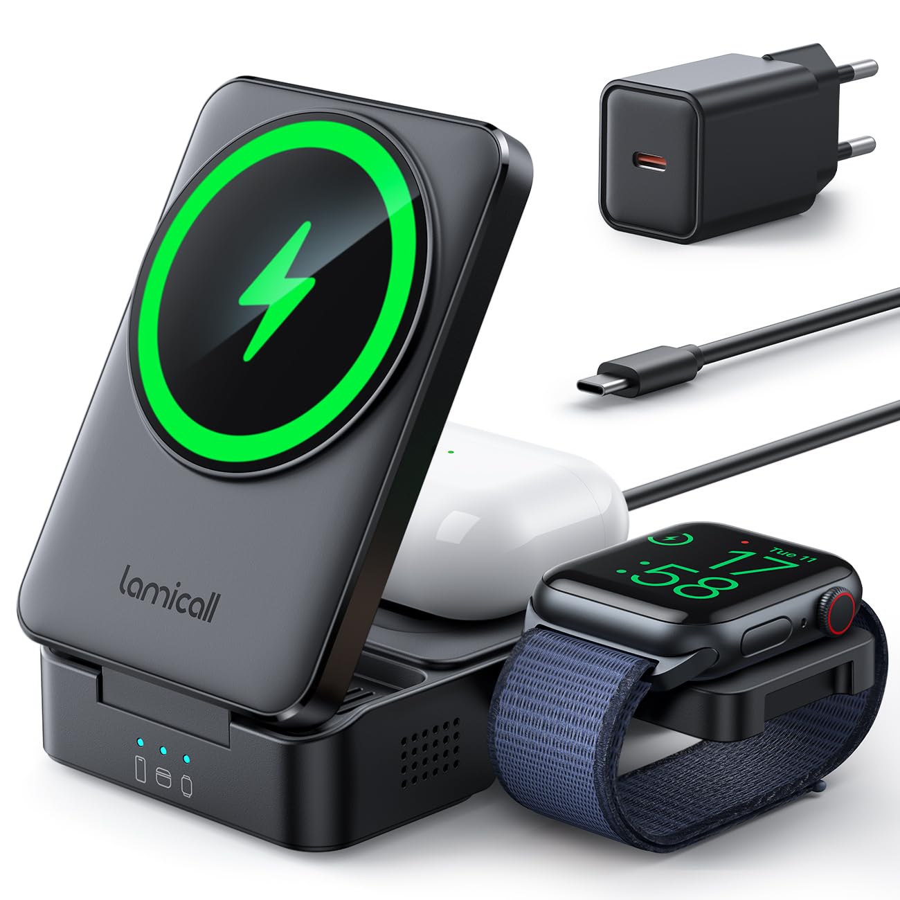 Lamicall Caricatore Wireless 3-IN-1 per MagSafe