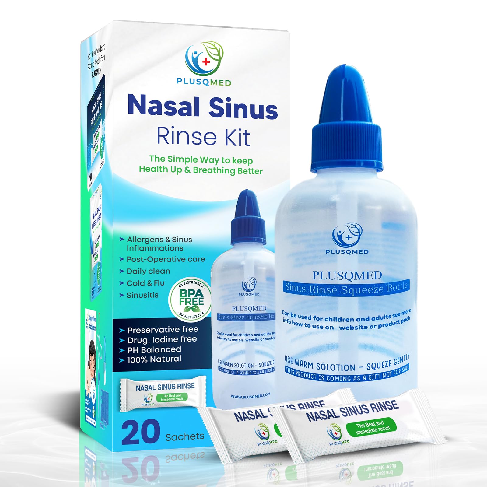 Kit per Risciacquo Sinusale PLUSQMED con 20 Bustine di Sale