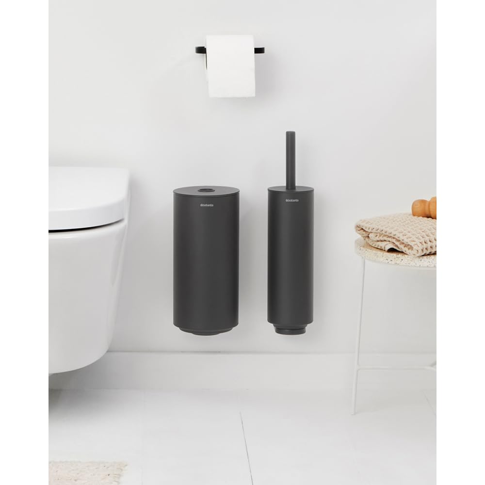 Brabantia, Mindset Toilet Butler, Mensola per il Bagno, Porta Rotolo di Carta Igienica e Scopino Igienico per WC, Acciaio Resistente alla Corrosione, Base Stabile e Antiscivolo, Grigio Infinito
