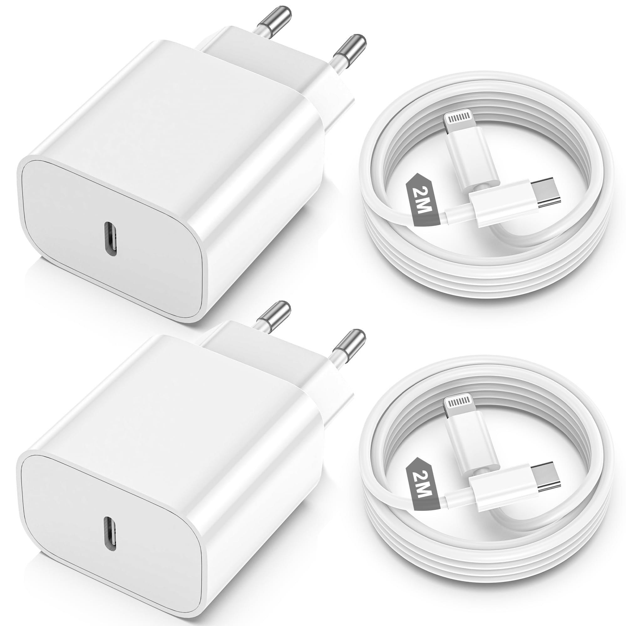 Caricatore USB-C Rapido con Cavo 2m, 2 Pack
