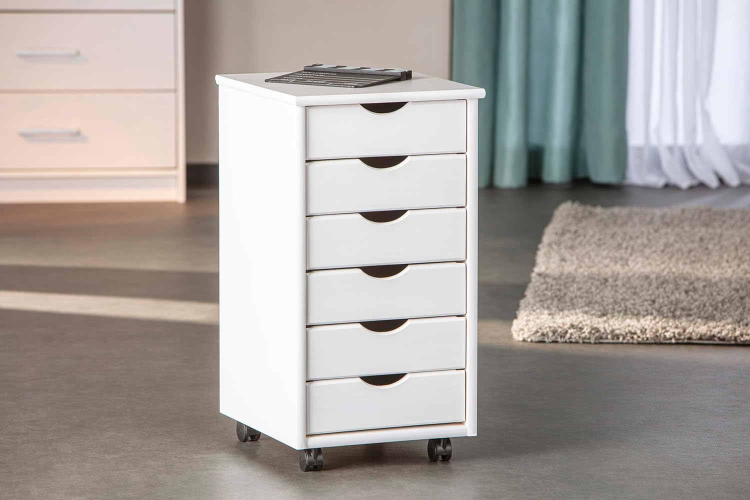 Inter Link Simon - Piedistallo Mobile con 6 Cassetti, Bianco - immagine 2