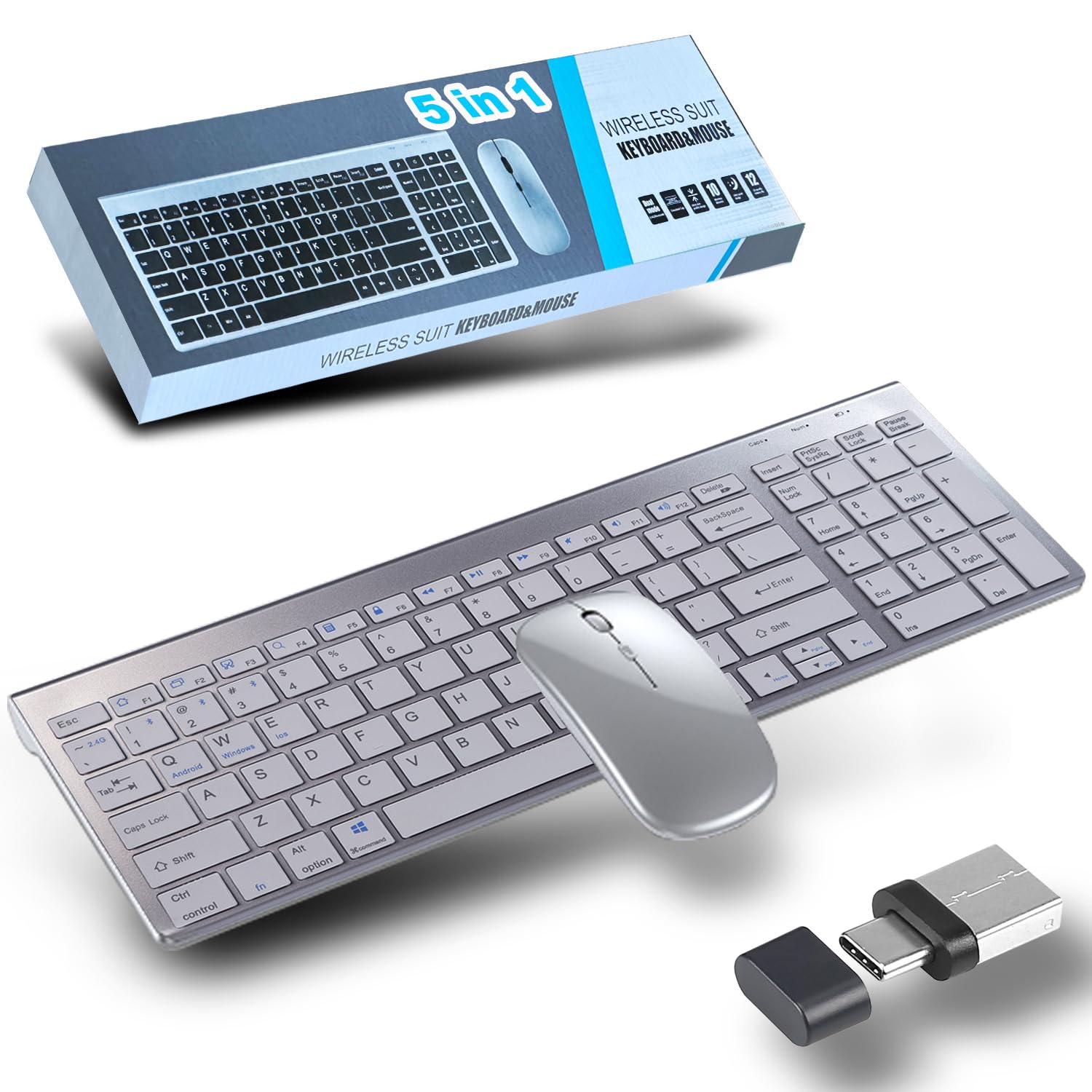 Set Tastiera e Mouse Wireless Ricaricabile QWERTY