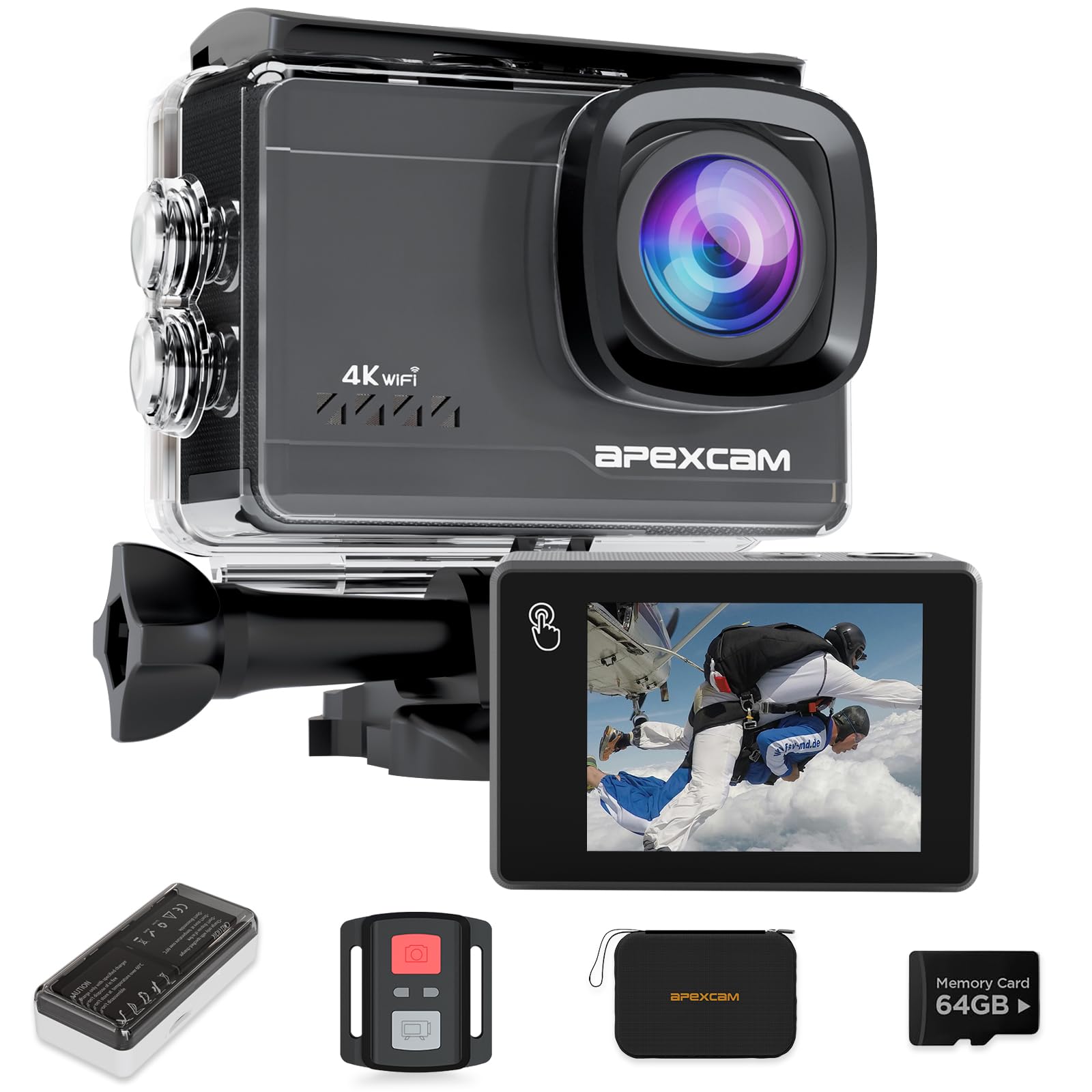 Apexcam M90 Action Cam 4K60FPS 64MP con Scheda 64GB