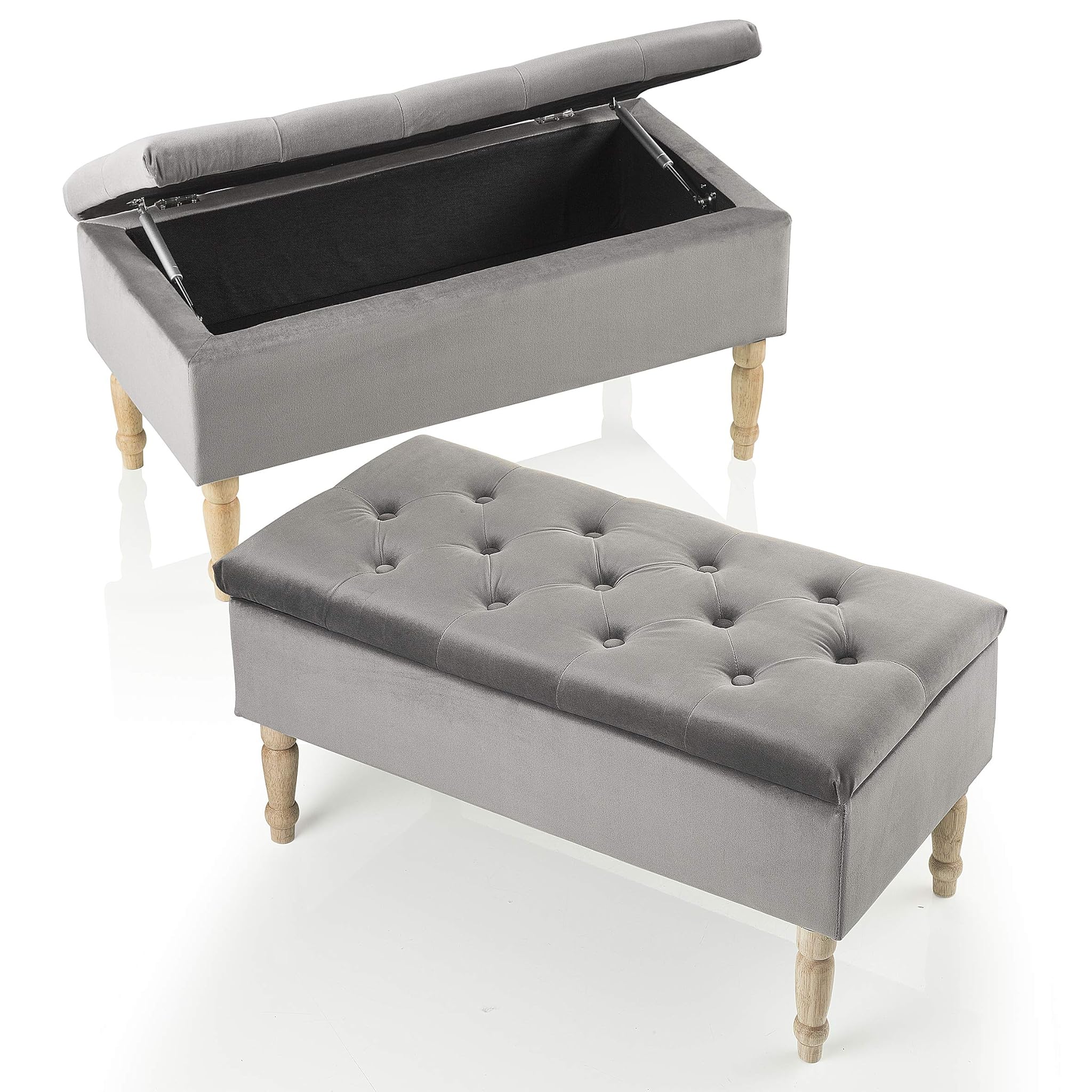 Poggiapiedi Cassapanca Contenitore 35L, Grigio Velluto