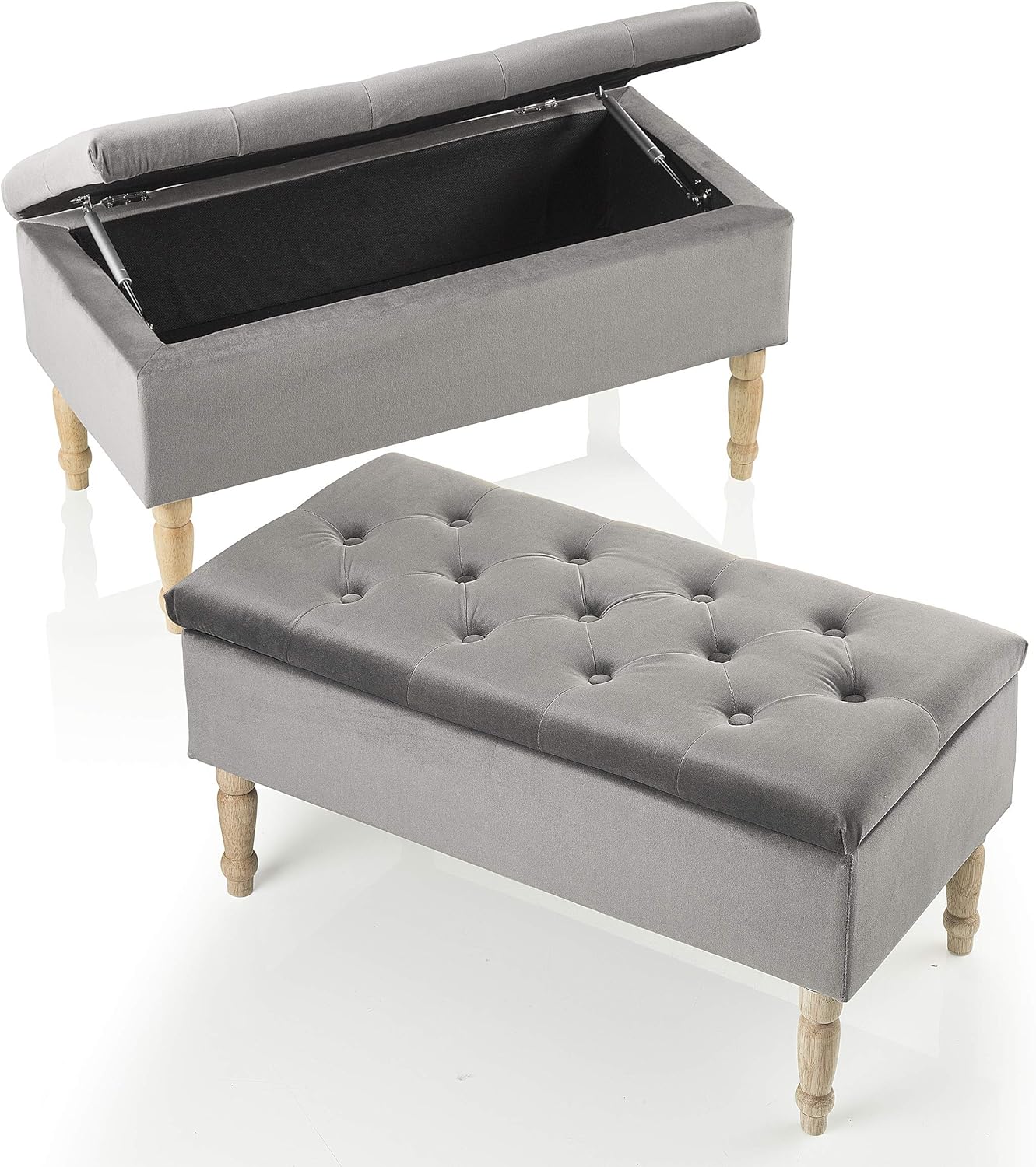 Poggiapiedi Cassapanca Contenitore 35L, Grigio Velluto - immagine 1