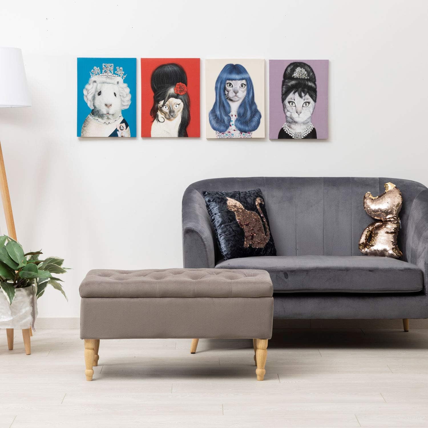 Poggiapiedi Cassapanca Contenitore 35L, Grigio Velluto - immagine 2