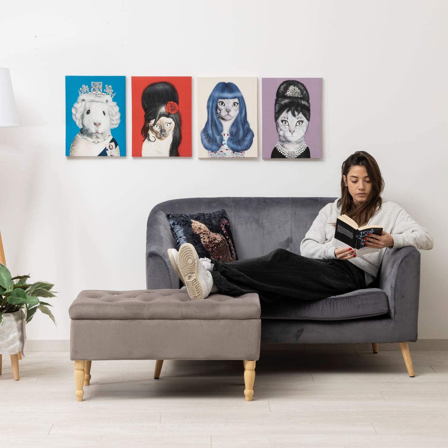 Poggiapiedi Cassapanca Contenitore 35L, Grigio Velluto - immagine 4